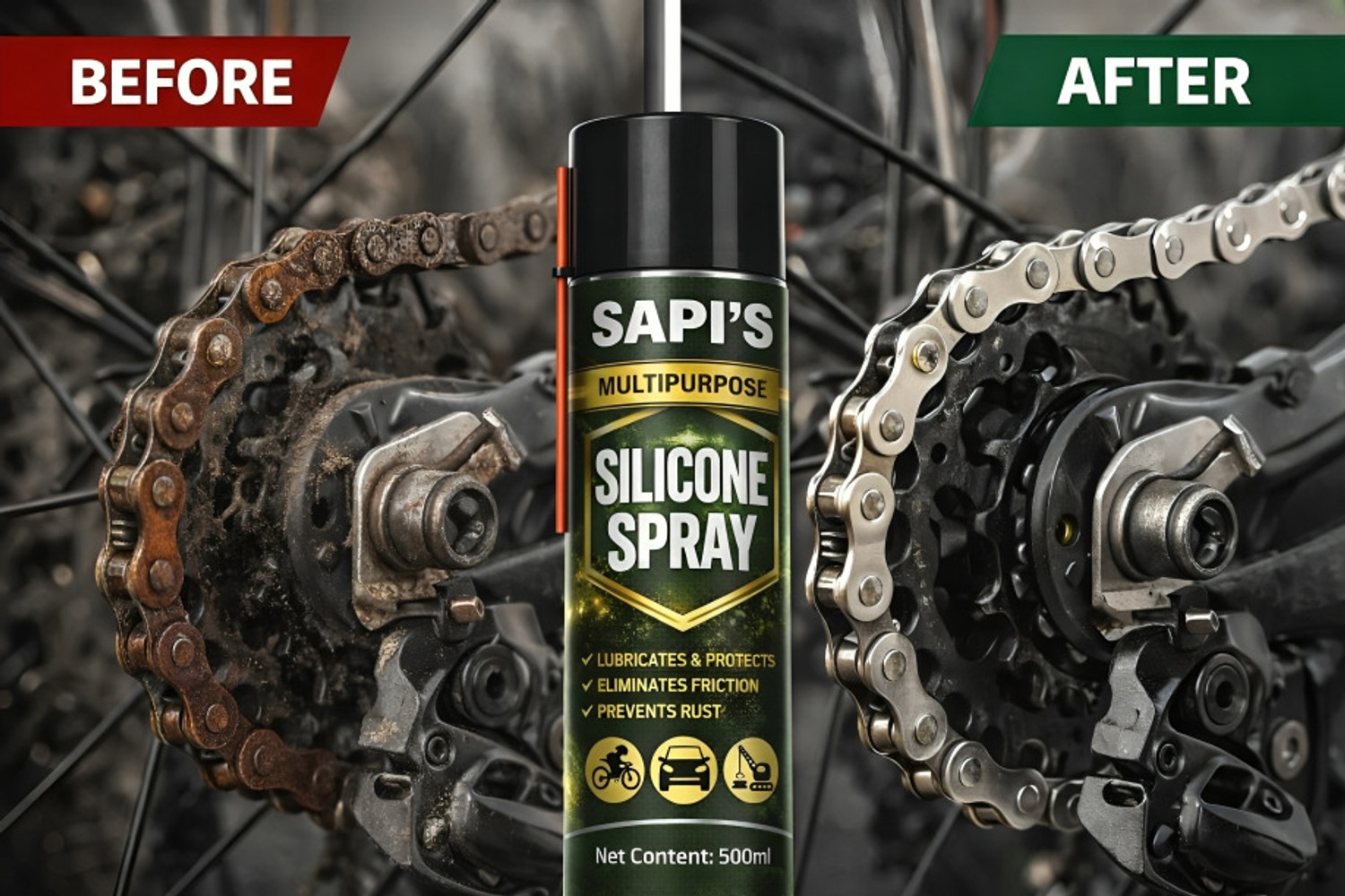 Image of SAPI'S SapiS Silicone Lubricant Spray 500 ml for Doors, Locks & Vehicles Vehicle Brake Cleaner