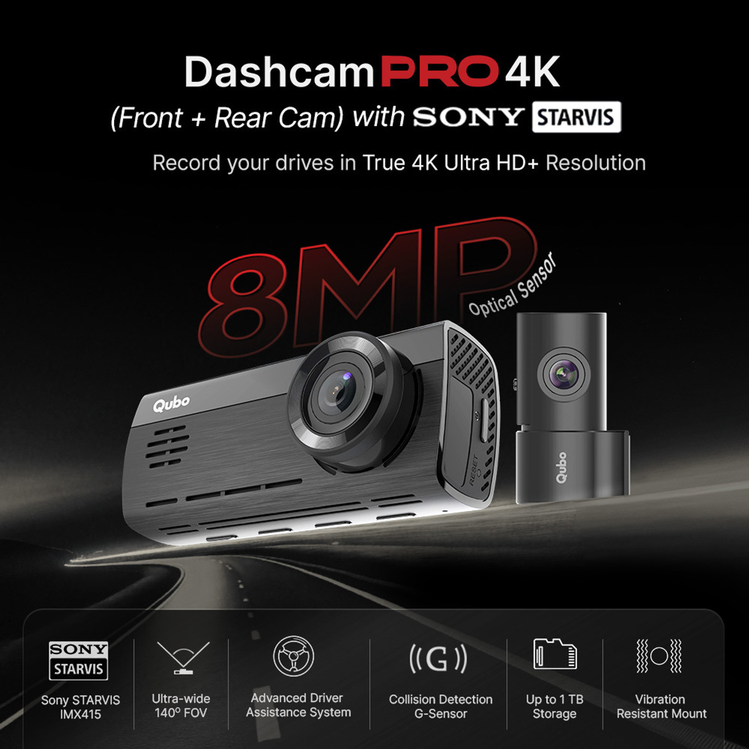 Image of Qubo Smart Dashcam Pro 4K + rear cam Dashboard Camera System