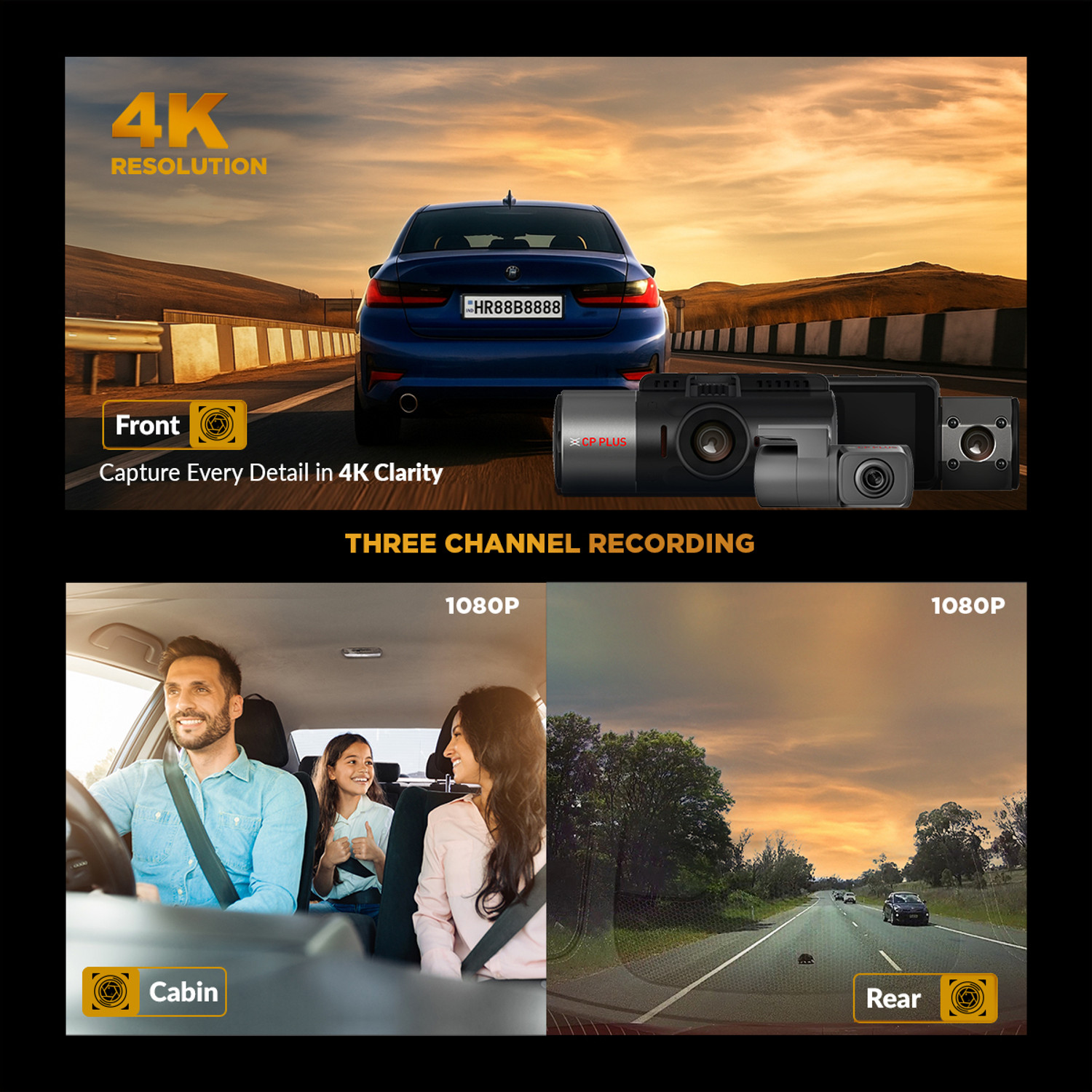 Image of CP PLUS CP-F86C 4K Dashcam with Cabin & Rear Support, GPS & Night Vision Dashboard Camera System