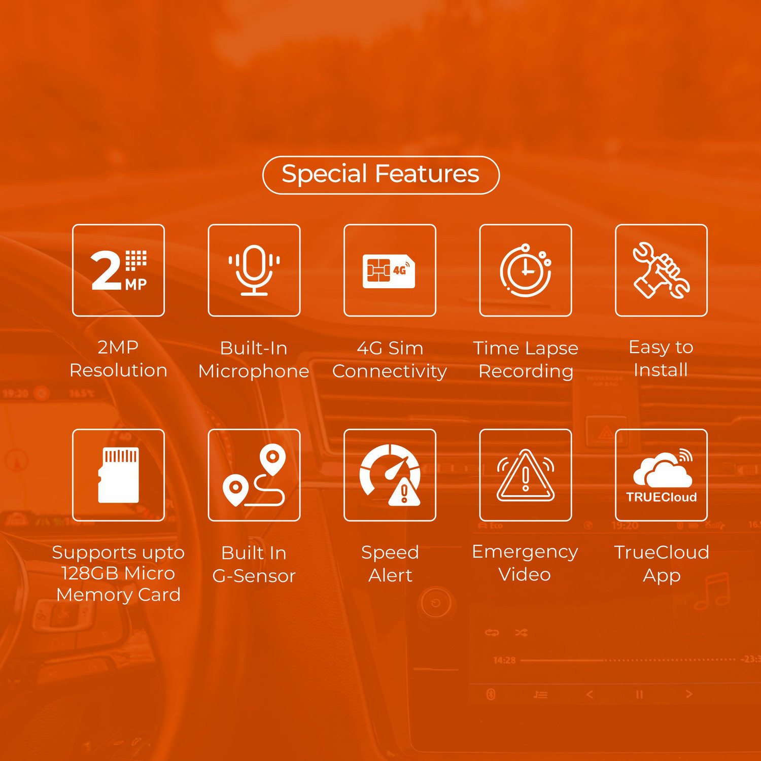 Image of Trueview Trueview 4G Dash Camera 2MP Full HD with GPS, Parking Monitoring, 127 Wide Dashboard Camera System