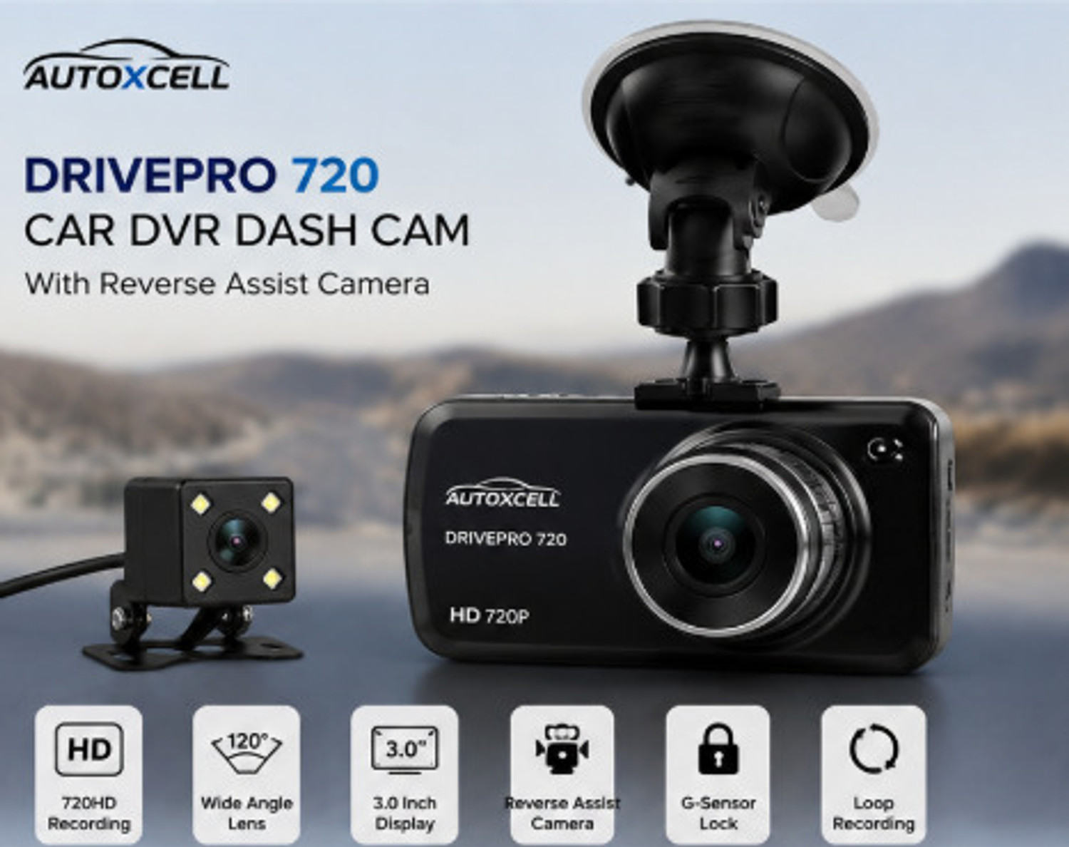Image of AUTOXCELL AUTOXCELL DrivePro 720HD Car DVR Dash Cam 1 Camera Black (59) Dashboard Camera System