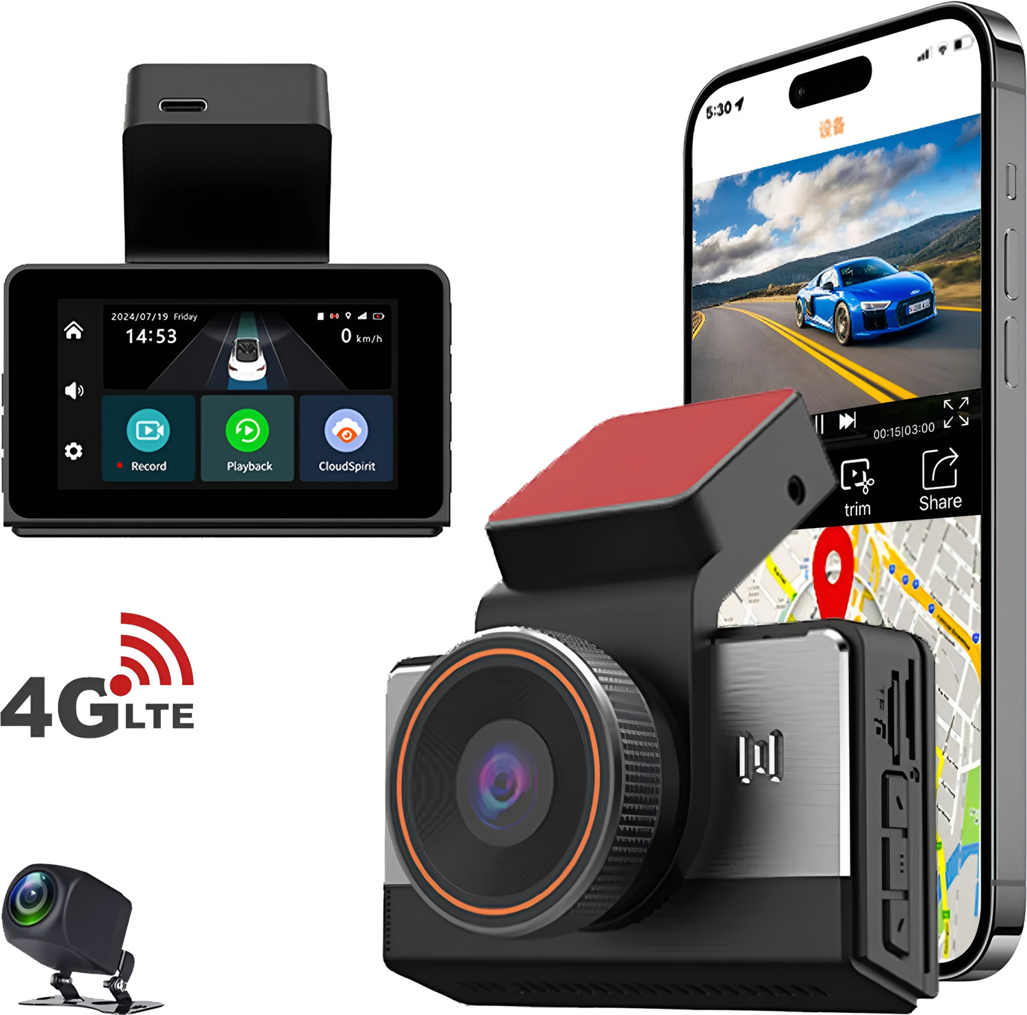 Image of ephorus 4G SIM Smart Dash Cam | 2K Ultra HD Front & Rear Camera | GPS Tracking Dashboard, In-car Camera System