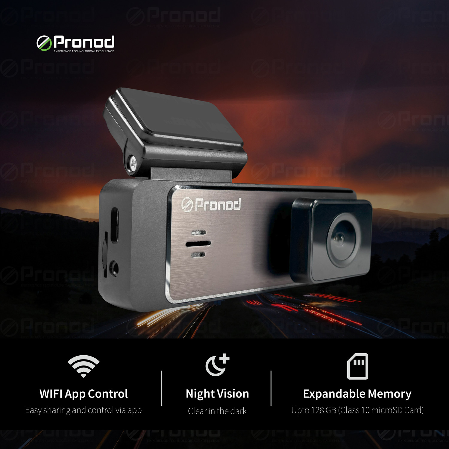 Image of PRONOD 2 inch Touch Screen WiFi Dash Cam,1080P FHD,Night Vision, Parking Monitor,G-Sensor Dashboard, In-car Camera System
