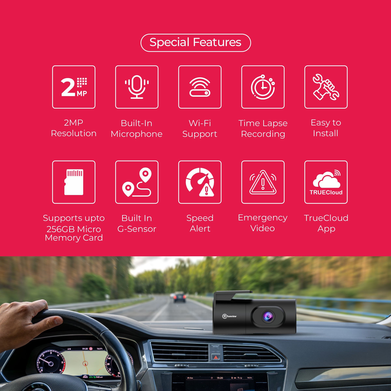 Image of Trueview Trueview Full HD Dash Camera Wide Angle Night Vision G-Sensor Reverse Assist Dashboard Camera System
