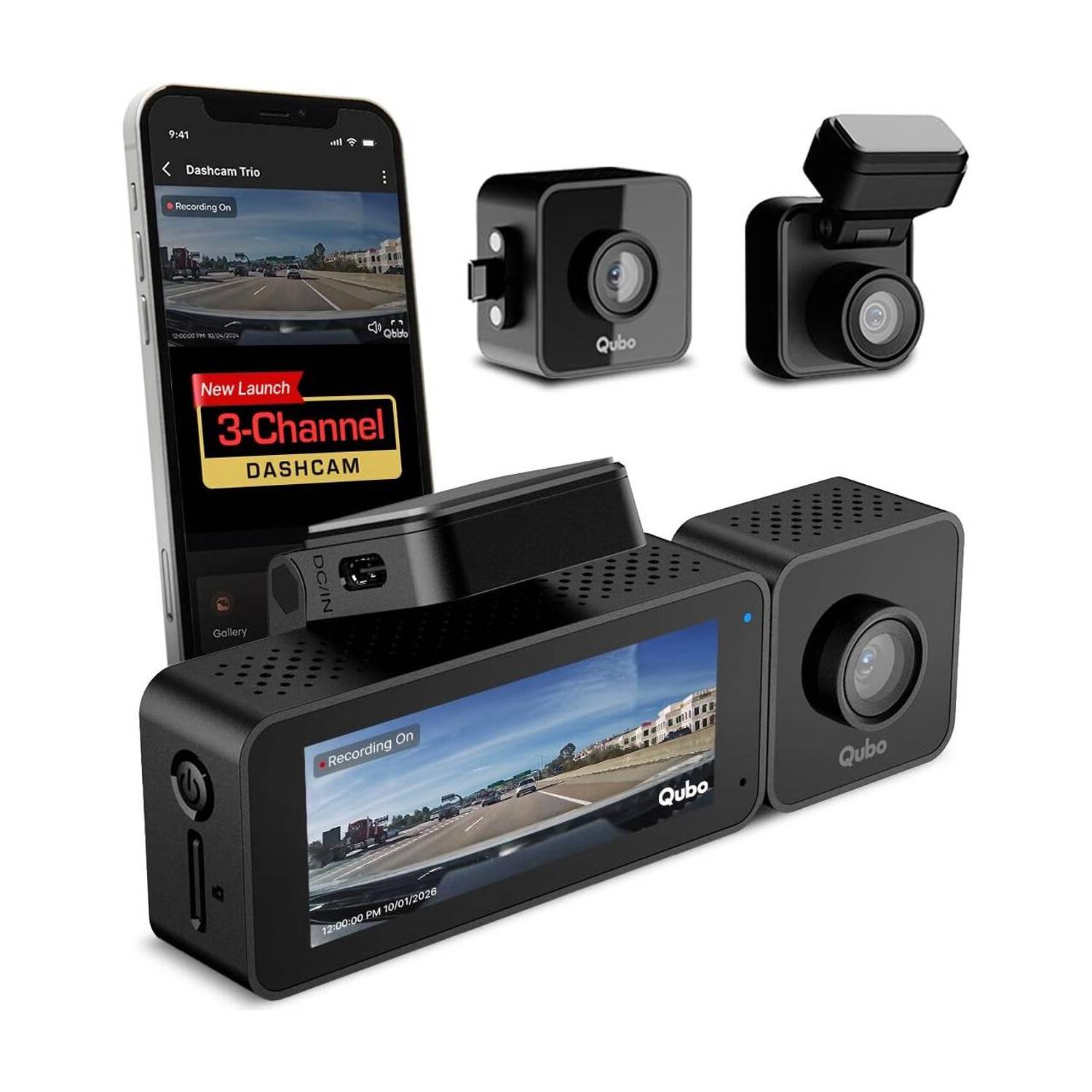 Qubo 3-Channel Dashcam Dashboard Camera System - Image 1