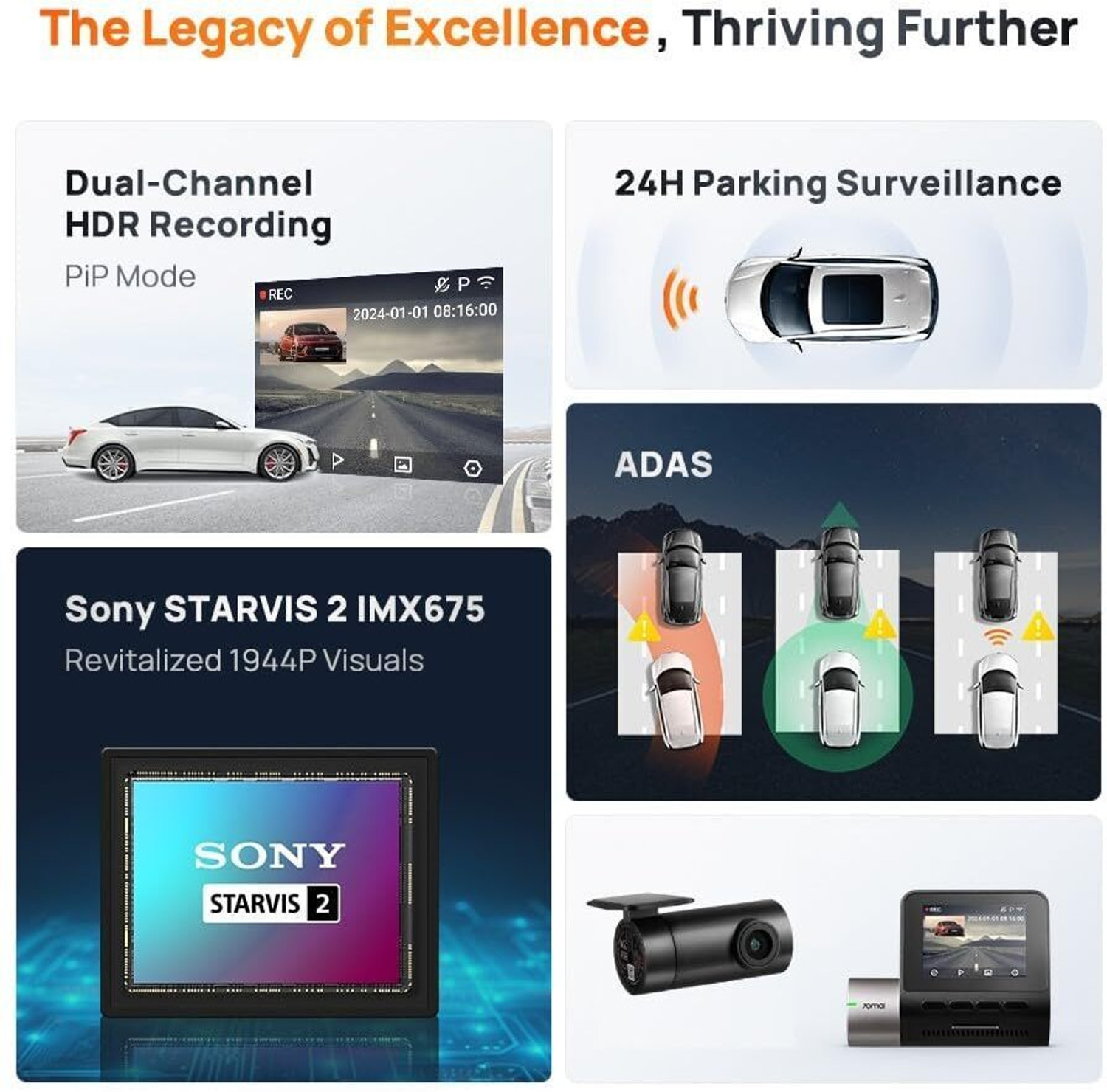 Image of 70MAI A510 HDR 3K Dual DashCam,STARVIS2 IMX675 3K+FHD,ADAS,GPS Logger,MaiColor Vivid+ In-car Camera System