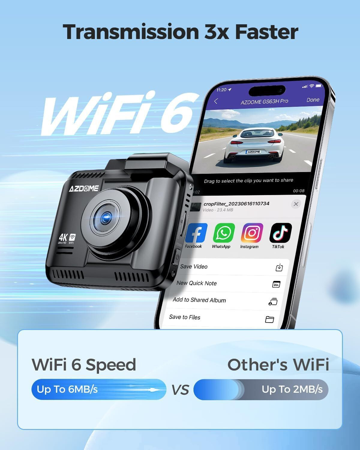 Image of Azdome GS63H 4K Dash Cam Front and Rear|Night Vision|Built-in GPS Logger| Reverse Assist Camera System