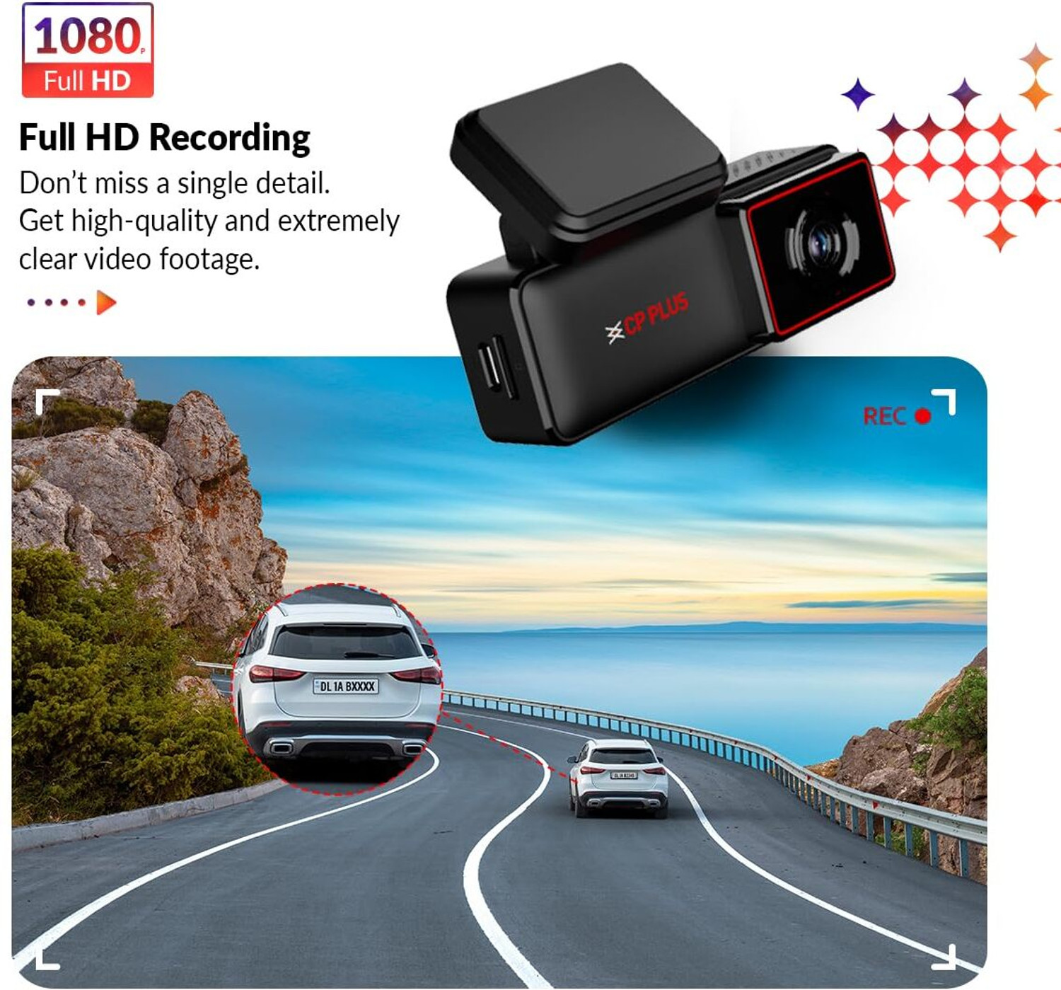 Image of CP PLUS AD-H2B-PW Car Dashcam with GPS|2MP Full HD|G Sensor|Cars & SUVs In-car Camera System