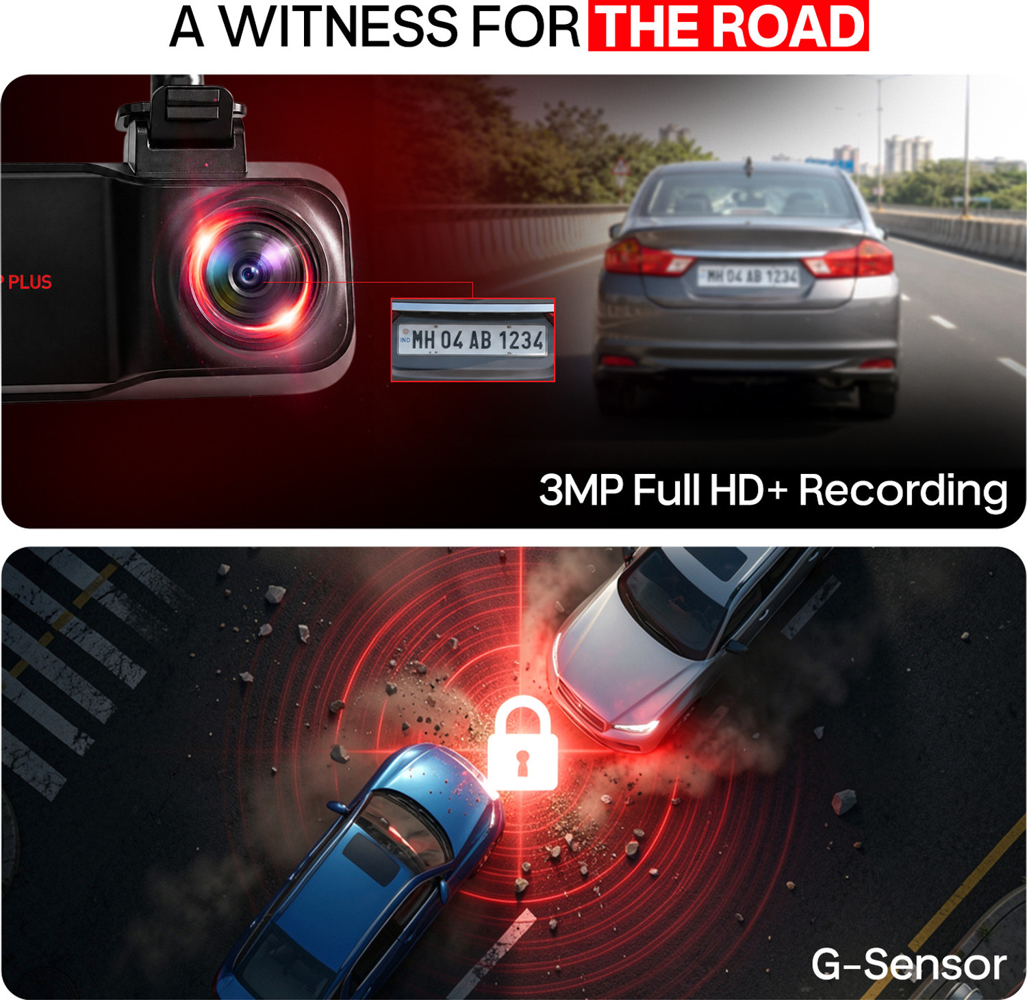 Image of CP PLUS 3MP Car Dashcam Full HD+ G-Sensor Wide Angle View Night Vision Dashboard Camera System