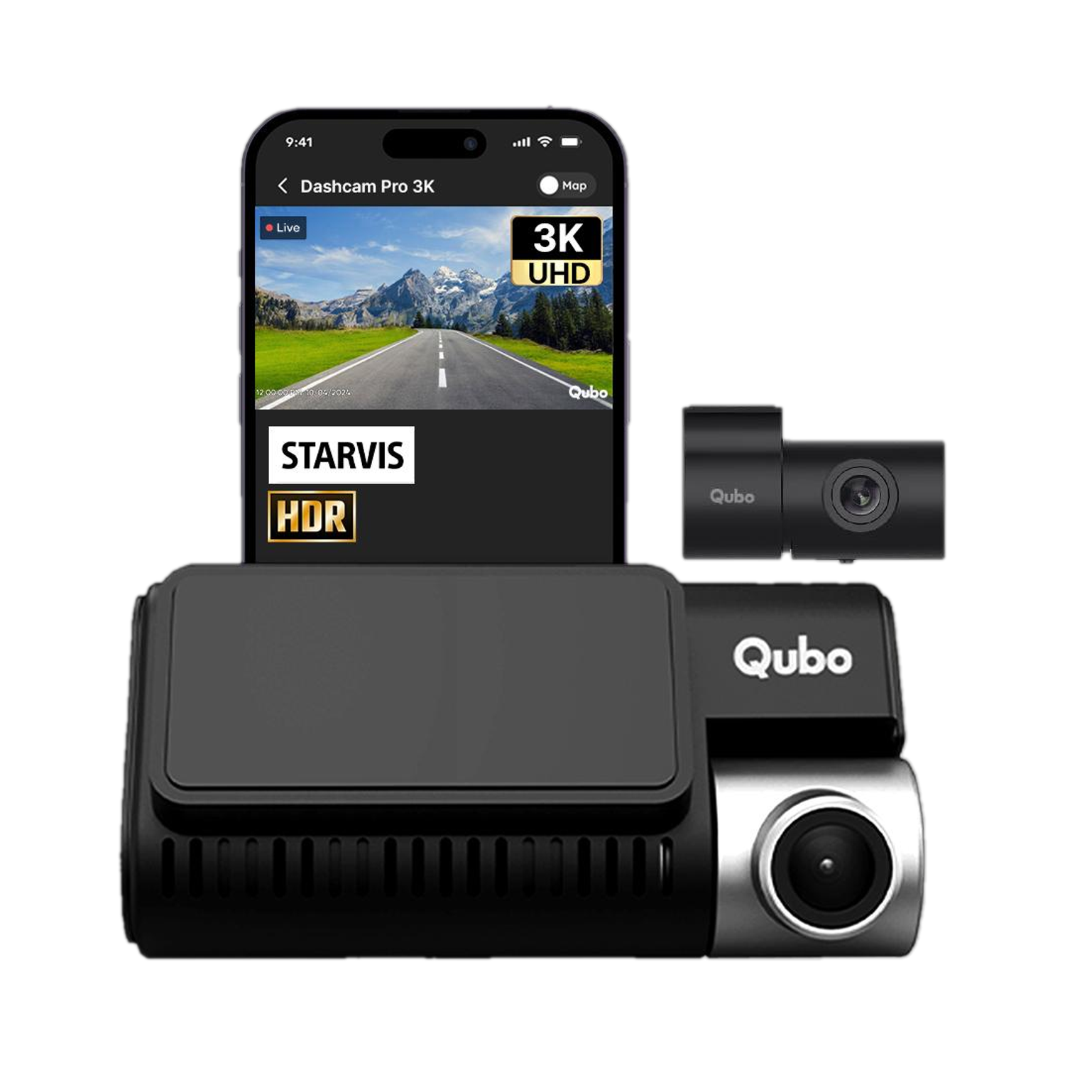 Image of Qubo Smart Dashcam Pro 3K + Rear Dashboard, In-car Camera System