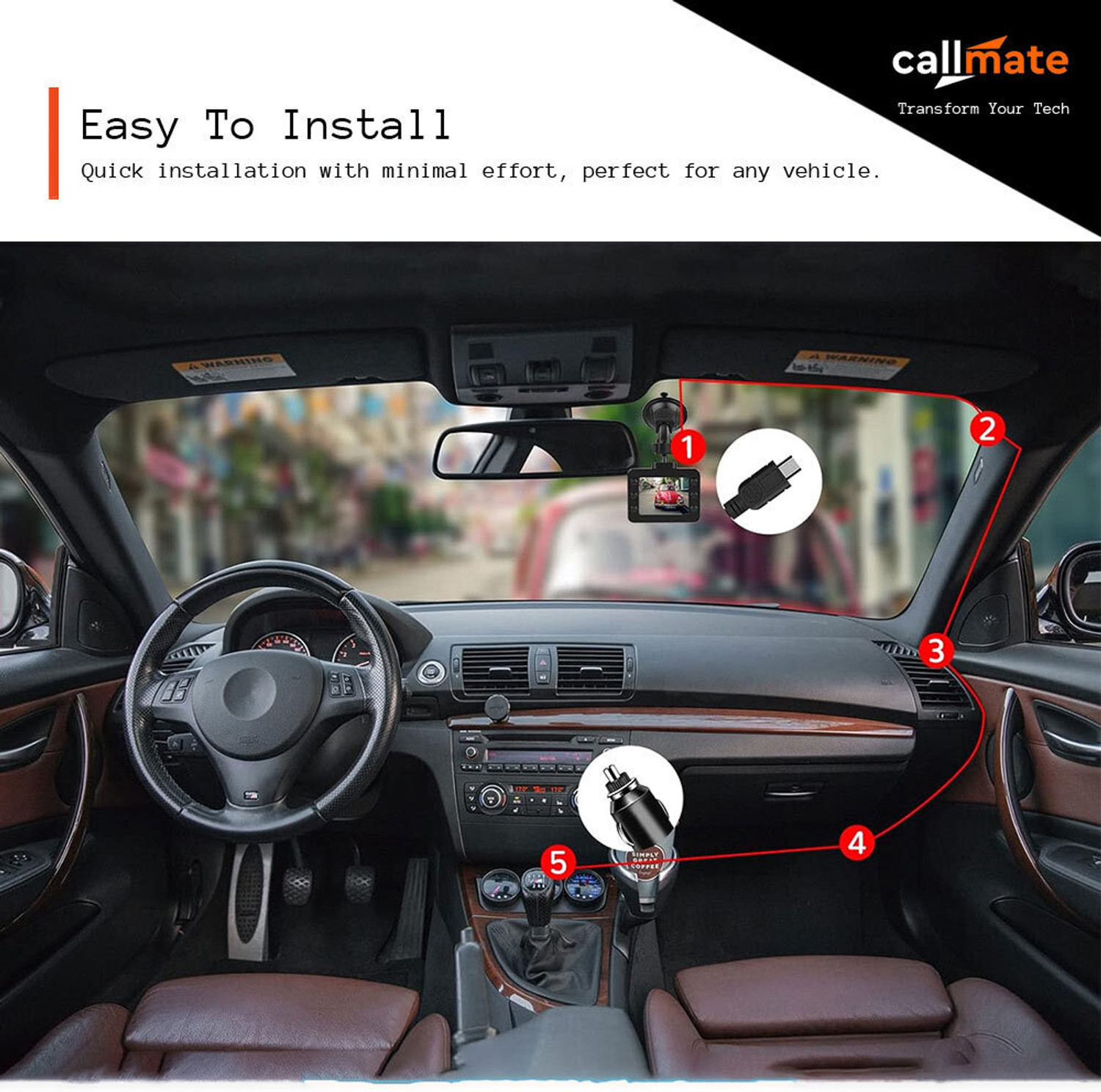 Image of Callmate Roadrunner Full HD 1080p Car Dashboard Camera, 2.5 inch LCD Display with AV Port Reverse Assist Camera System