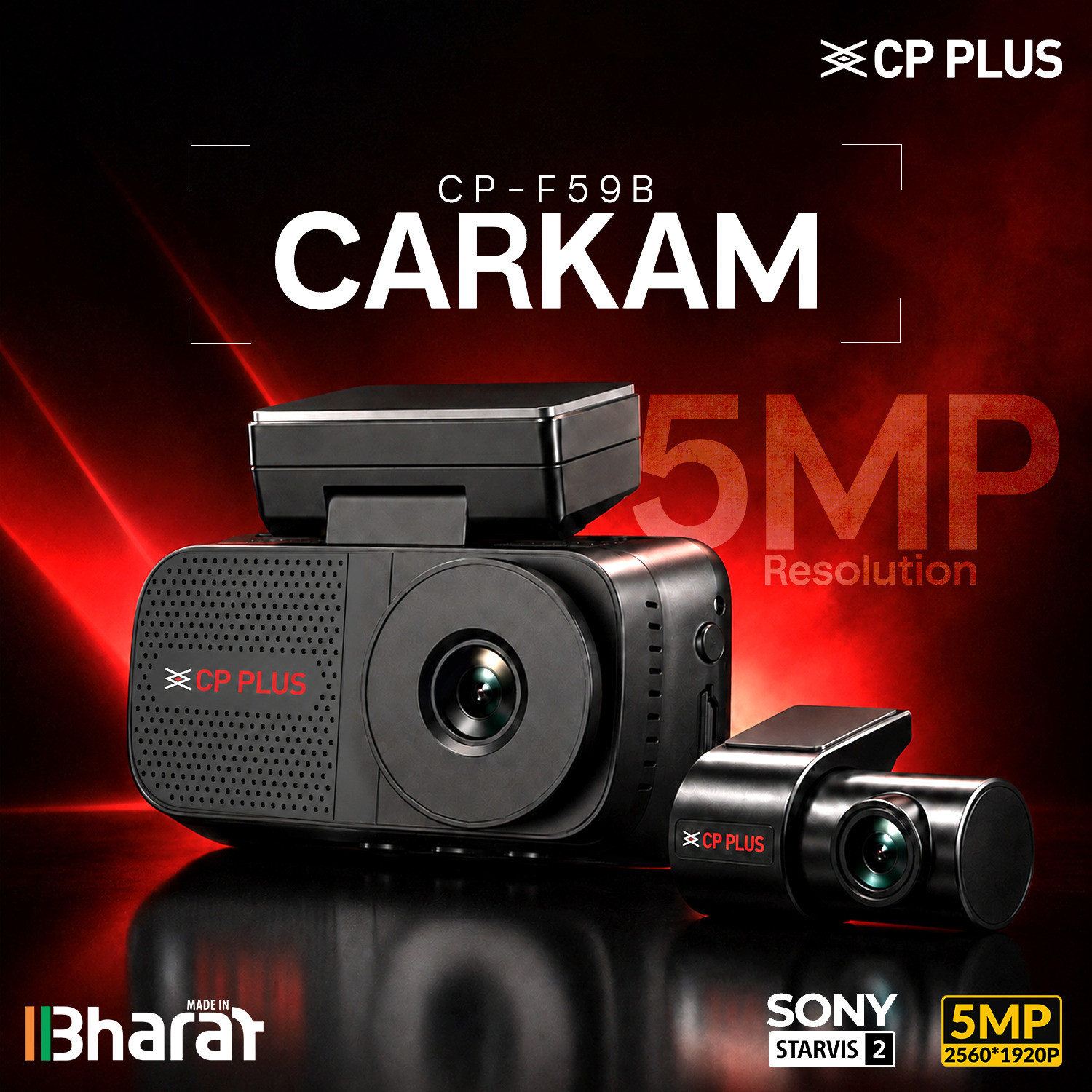 Image of CP PLUS 5MP Car Dashcam Front + Rear Sony Starvis 2 GPS 3 inch Display 1TB Dashboard Camera System