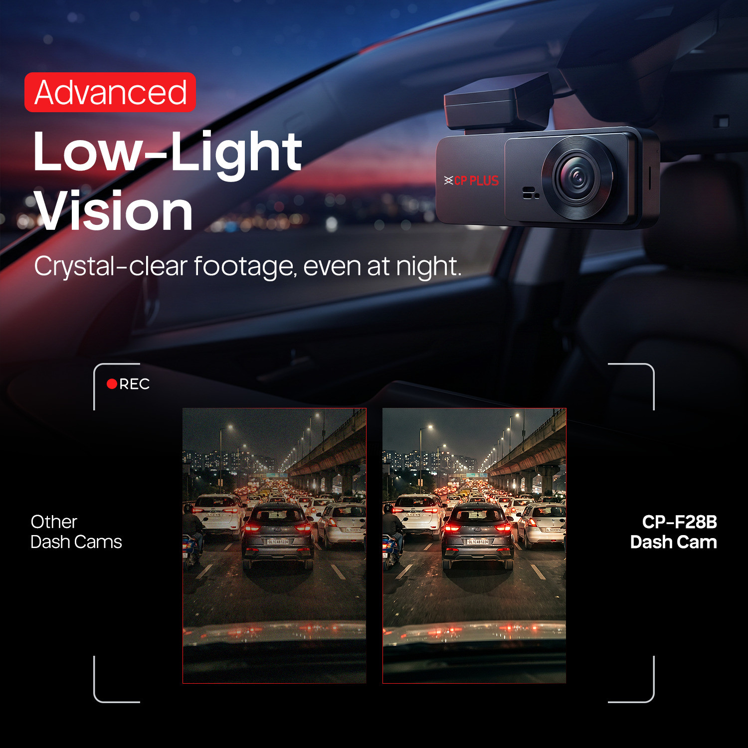 Image of CP PLUS Full HD Car Dashcam Front + Rear GPS 1.9 inch Display Night Vision Dashboard Camera System