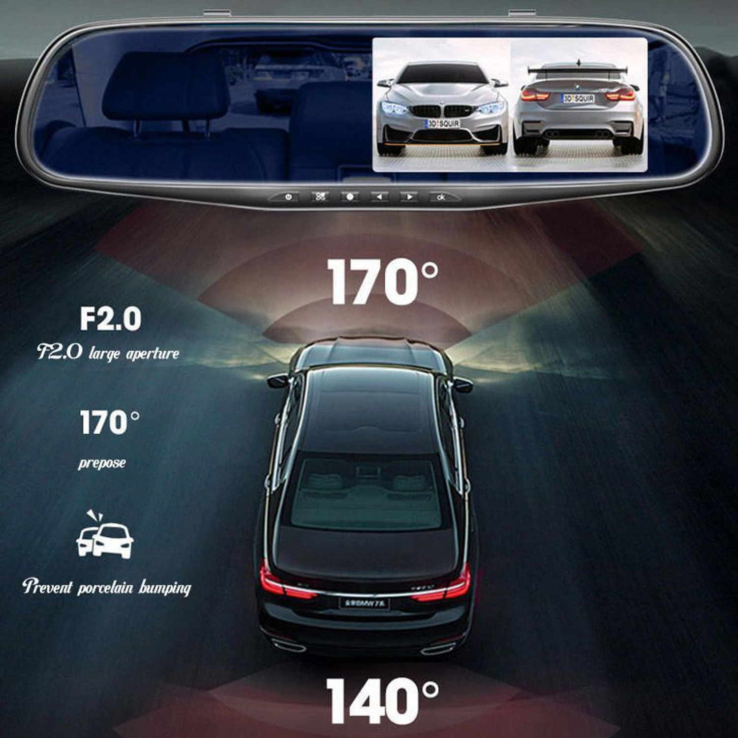 Image of GiftNow 4.3 inch Rearview Mirror 1080P Car DVR Dual Lens Video Recorder Dash Cam In-car Camera System