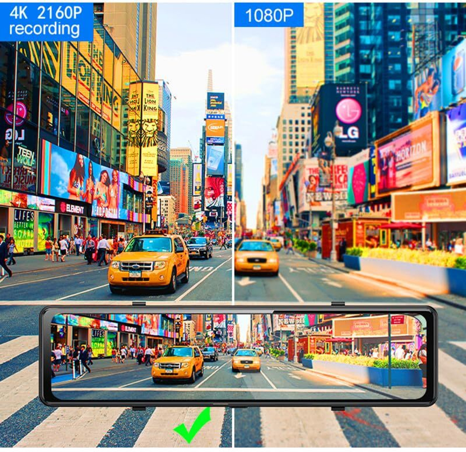 Image of Techdash TECHDASH D15 4K Dual Dash Camera 11.26 Mirror Display Touch Screen Dashboard Camera System