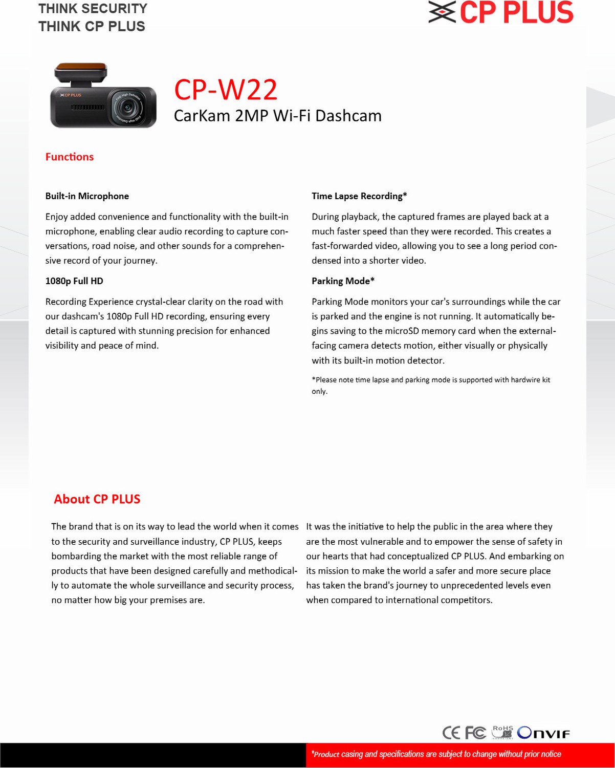 Image of CP PLUS CP-W22 CarKam In-car, Dashboard Camera System