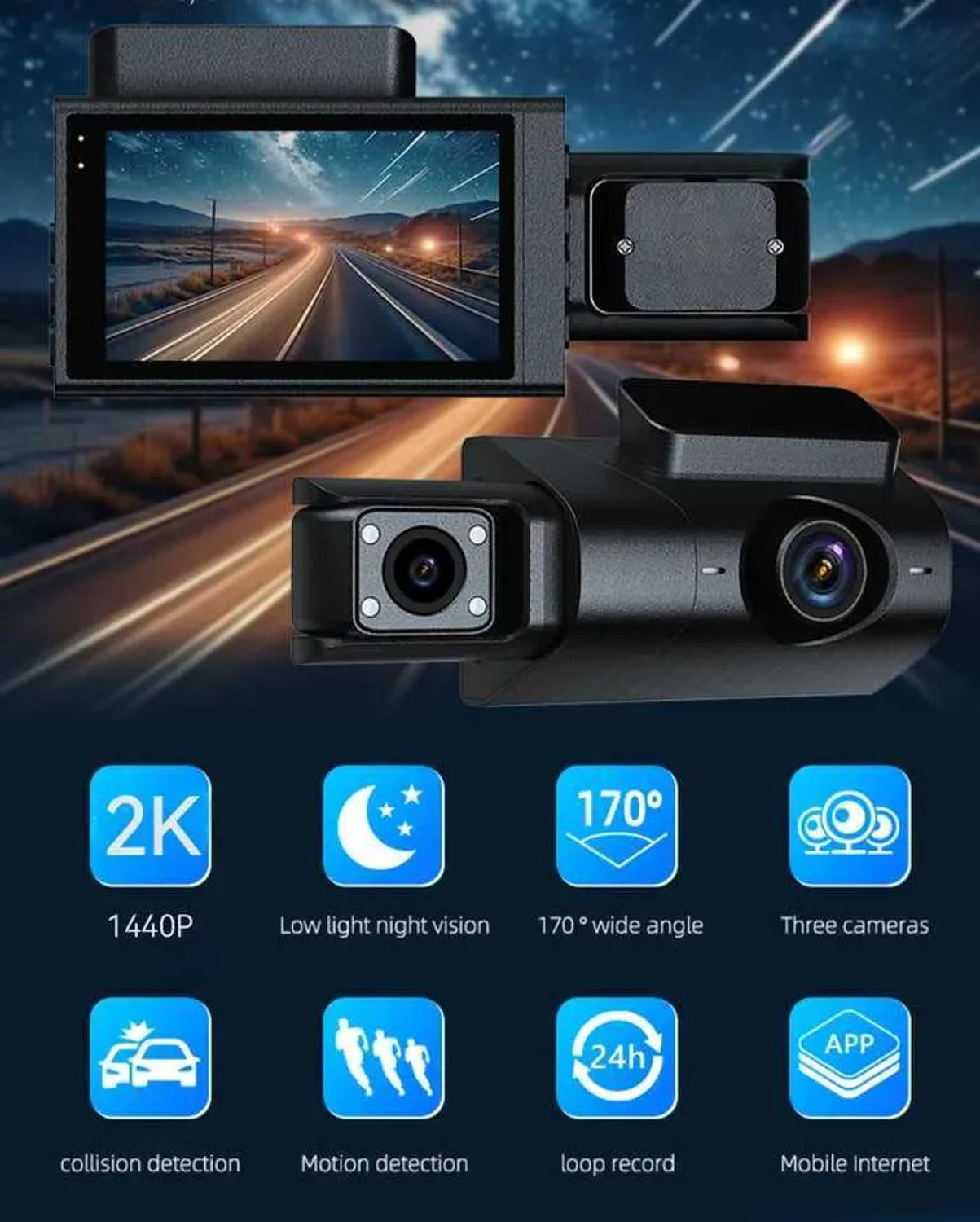 Image of DNESHY 4K 3 Ch Dashcam, ADAS, Built-in GPS, Touchscreen & Supports In-car Camera System In-car Camera System