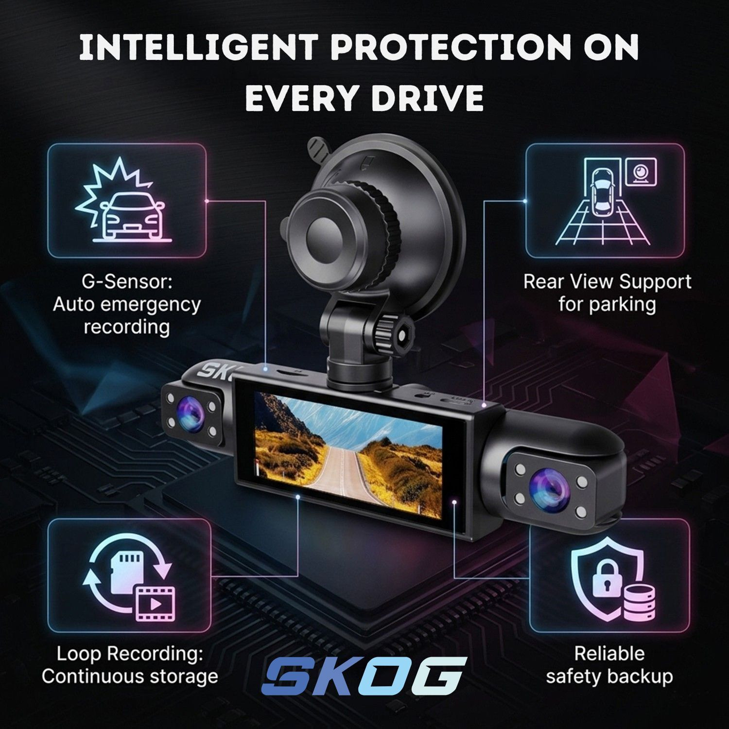 Image of SKOG 4 Channel Dashcam, FHD 1080P, 360 Protection, WiFi 6 & Loop Recording Dashboard, Reverse Assist Camera System