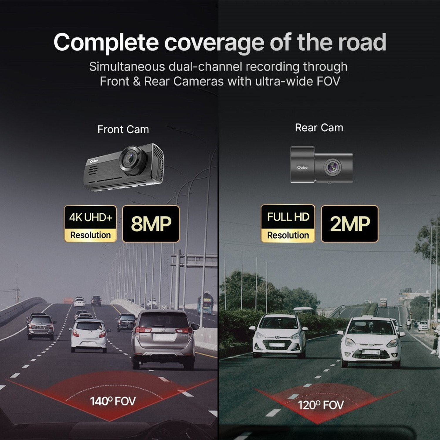 Image of Qubo Smart Dashcam Pro 4K + rear cam Dashboard Camera System