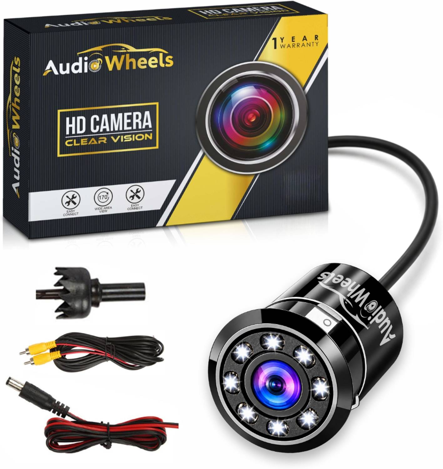 Audio Wheels AHD Moving Backup Camera–Universal Waterproof Rear View for Android Monitors. Reverse Assist Camera System