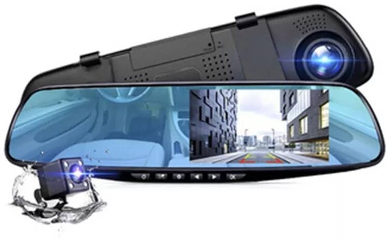 Autovynk 1080P Dual Lens Mirror Dash Cam 4.3" Display G-Sensor Night Vision In-car Camera System