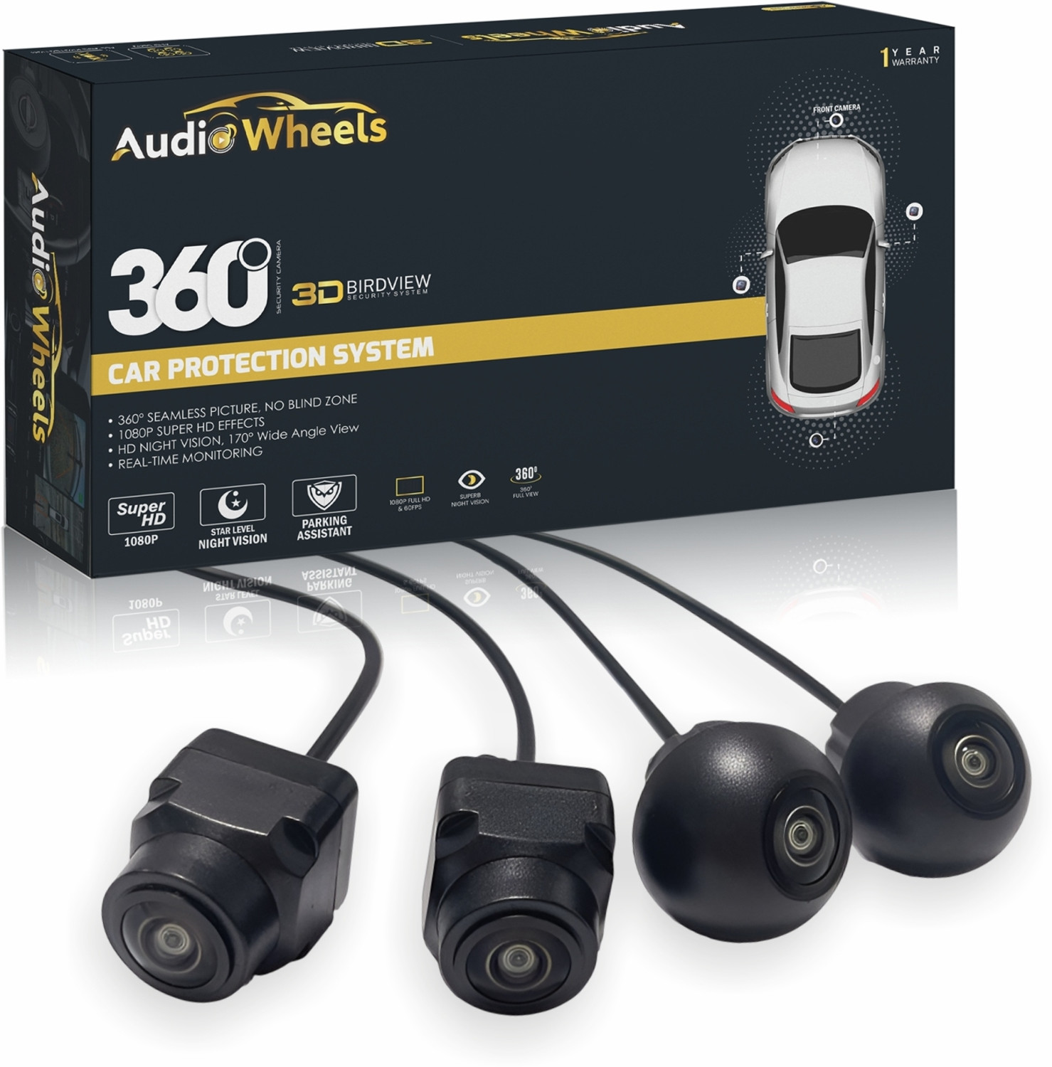 Image of Audio Wheels 360 AHD Camera with Super HD Night Vision, 720P /1080P, 190 ,24 /7 Monitoring In-car, Reverse Assist Camera System
