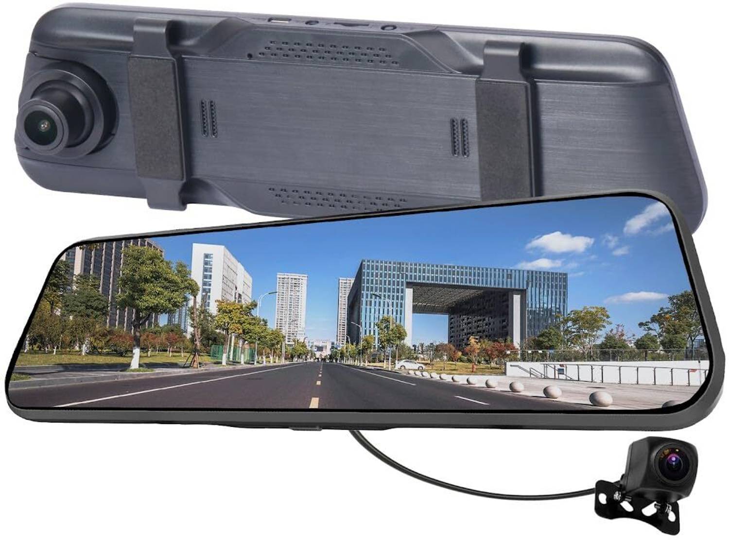 ALLEXTREME Dual Dash Car DVR Camera 9.66 IPS LED Screen Front & Rear view, Built-In GPS Reverse Assist Camera System