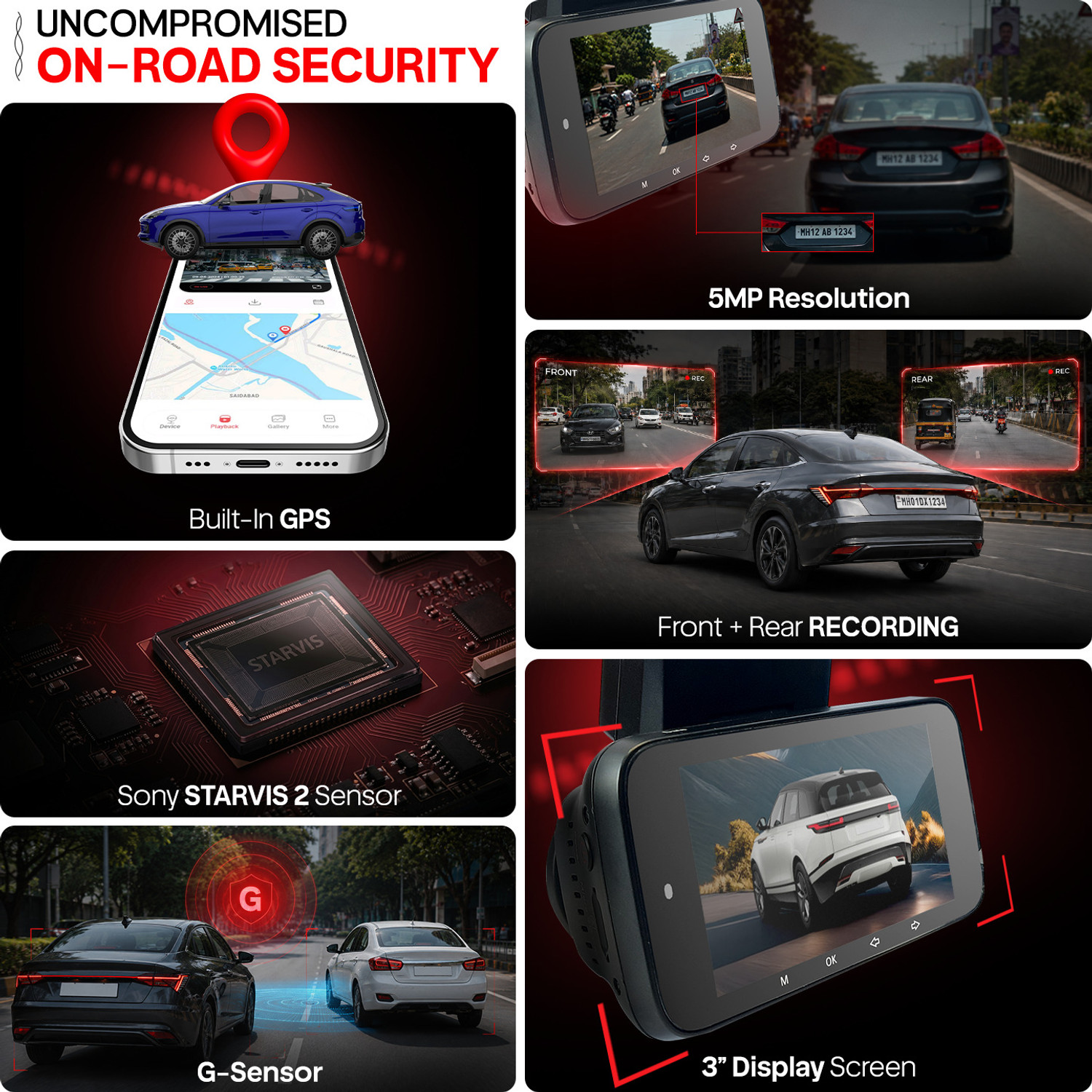 Image of CP PLUS 5MP Car Dashcam Front + Rear Sony Starvis 2 GPS 3 inch Display 1TB Dashboard Camera System