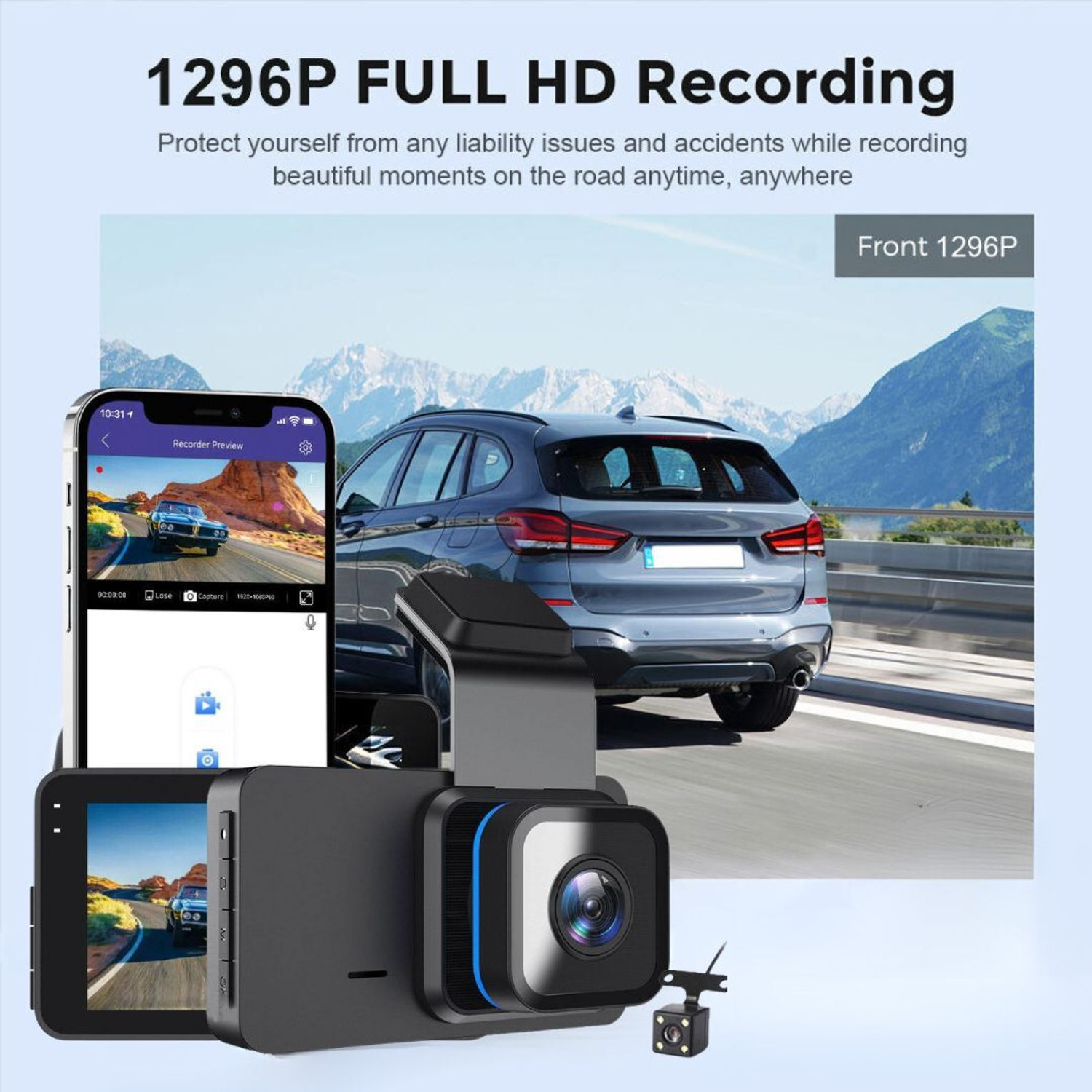 Image of Orlov 2K Dual Dash Cam with GPS, WiFi, 3-Inch Screen, Night Vision, Reverse Assist Camera System