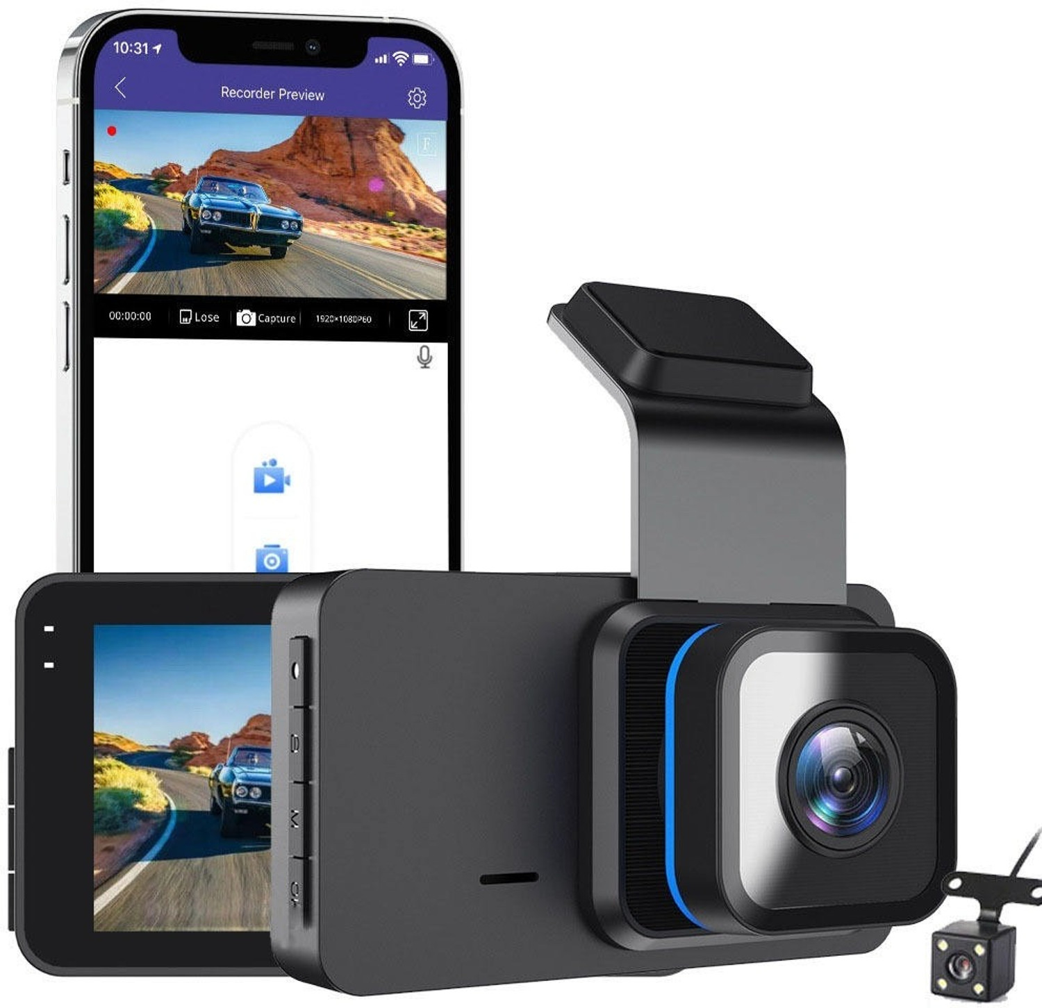 Image of Orlov 2K Dual Dash Cam with GPS, WiFi, 3-Inch Screen, Night Vision, Reverse Assist Camera System