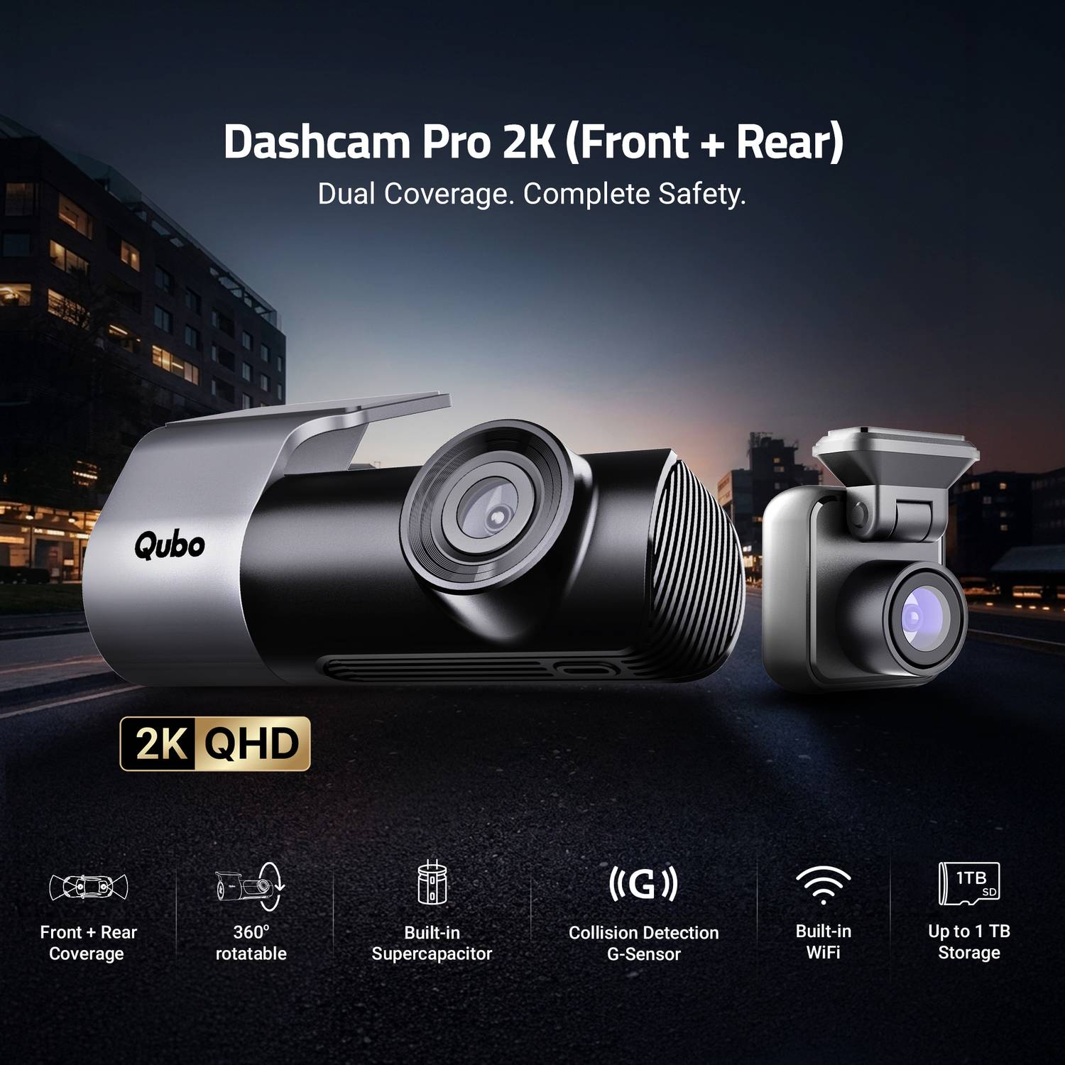 Qubo Smart Dashcam Pro 2K + Rear Camera - Image 2