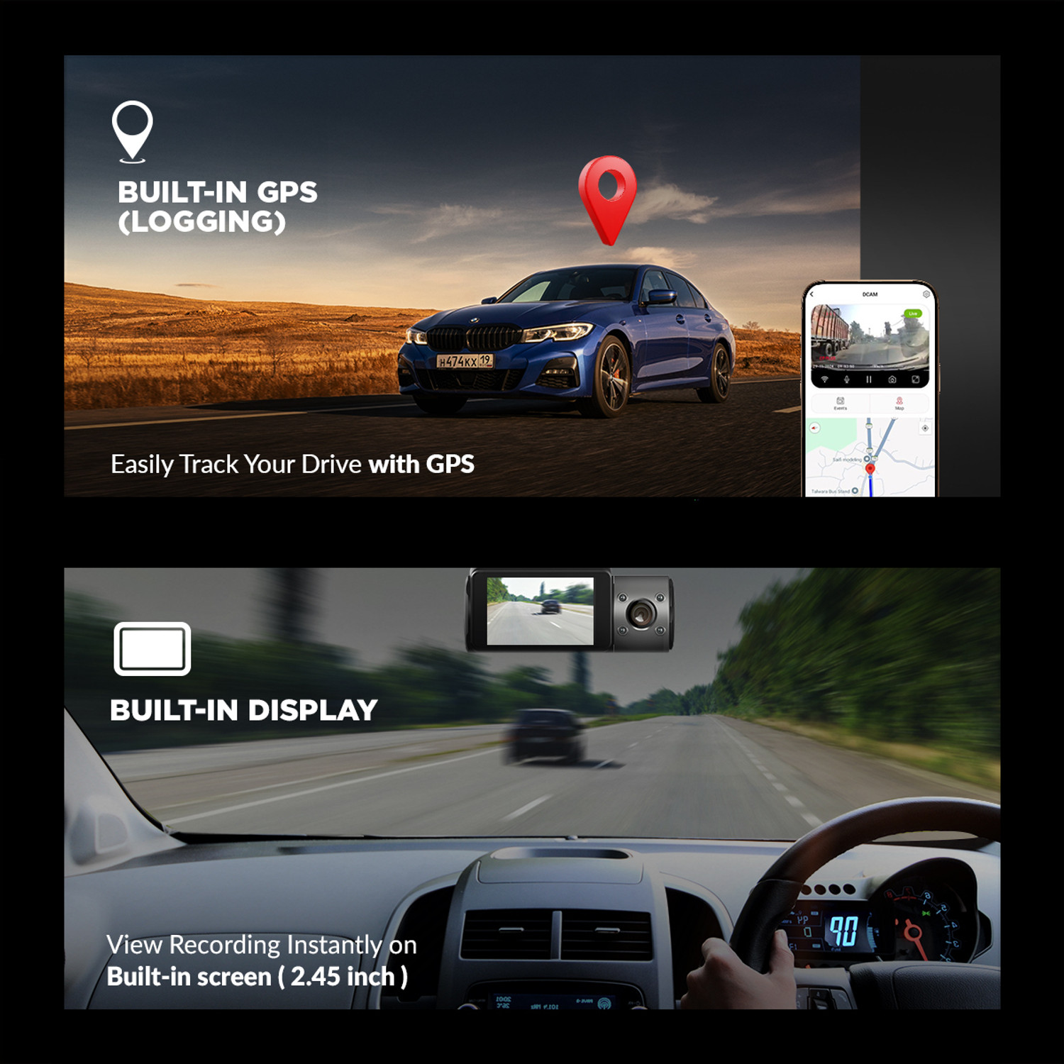 Image of CP PLUS CP-F86C 4K Dashcam with Cabin & Rear Support, GPS & Night Vision Dashboard Camera System