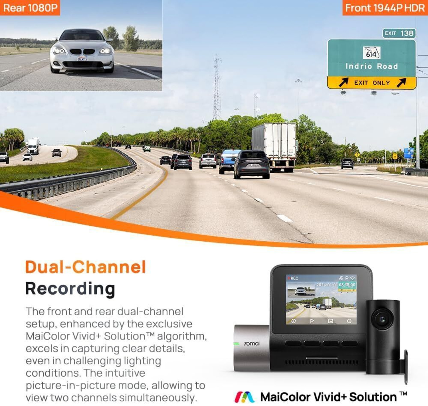 Image of 70MAI A510 HDR 3K Dual DashCam,STARVIS2 IMX675 3K+FHD,ADAS,GPS Logger,MaiColor Vivid+ In-car Camera System