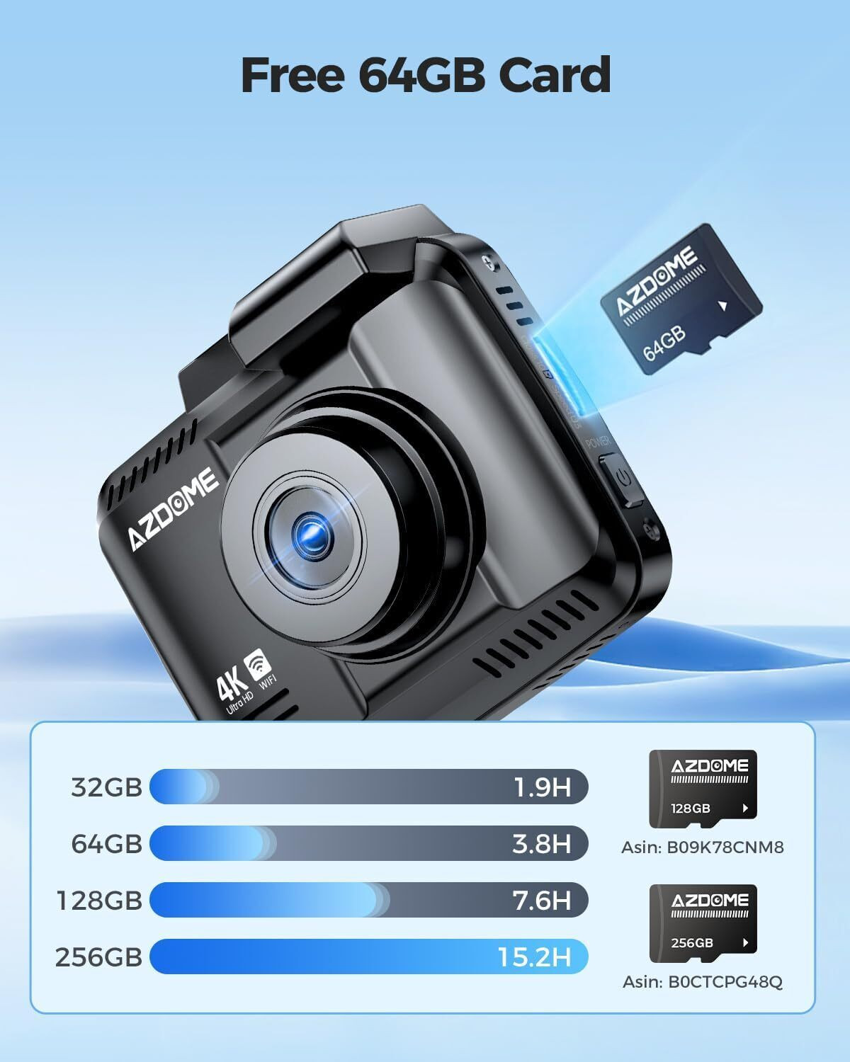 Image of Azdome GS63H 4K Dash Cam Front and Rear|Night Vision|Built-in GPS Logger| Reverse Assist Camera System