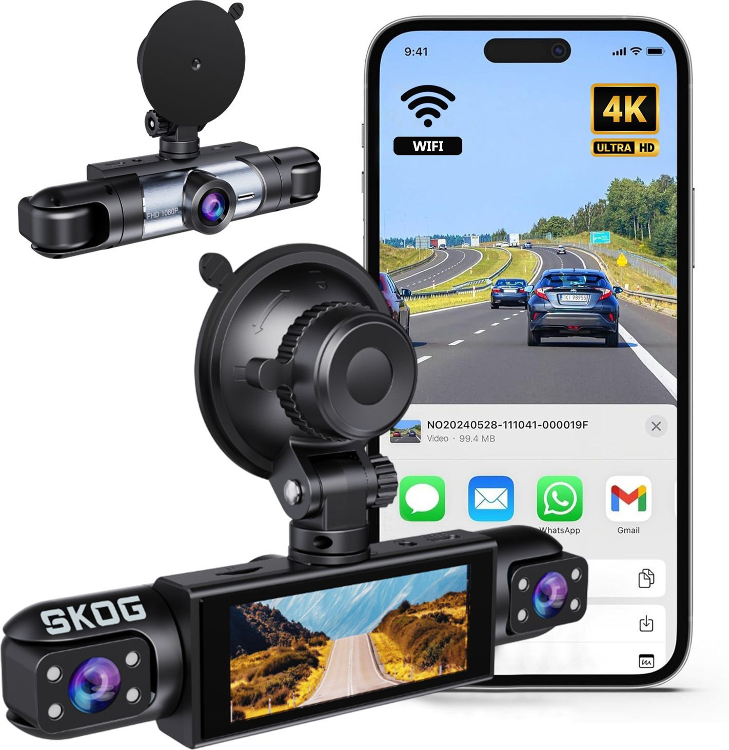 Image of SKOG 4 Channel Dashcam, FHD 1080P, 360 Protection, WiFi 6 & Loop Recording Dashboard, Reverse Assist Camera System