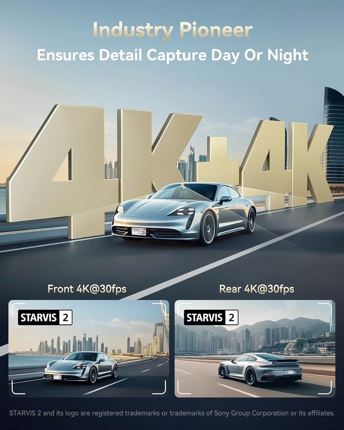 Image of Redtiger F77 V2 Dual 4K Dash Cam 256GB eMMC STARVIS2 HDR 4 inch Touch WiFi GPS Dashboard Camera System