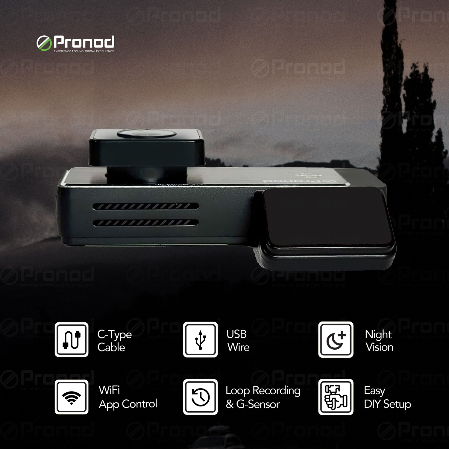 Image of PRONOD 2 inch Touch Screen WiFi Dash Cam,1080P FHD,Night Vision, Parking Monitor,G-Sensor Dashboard, In-car Camera System