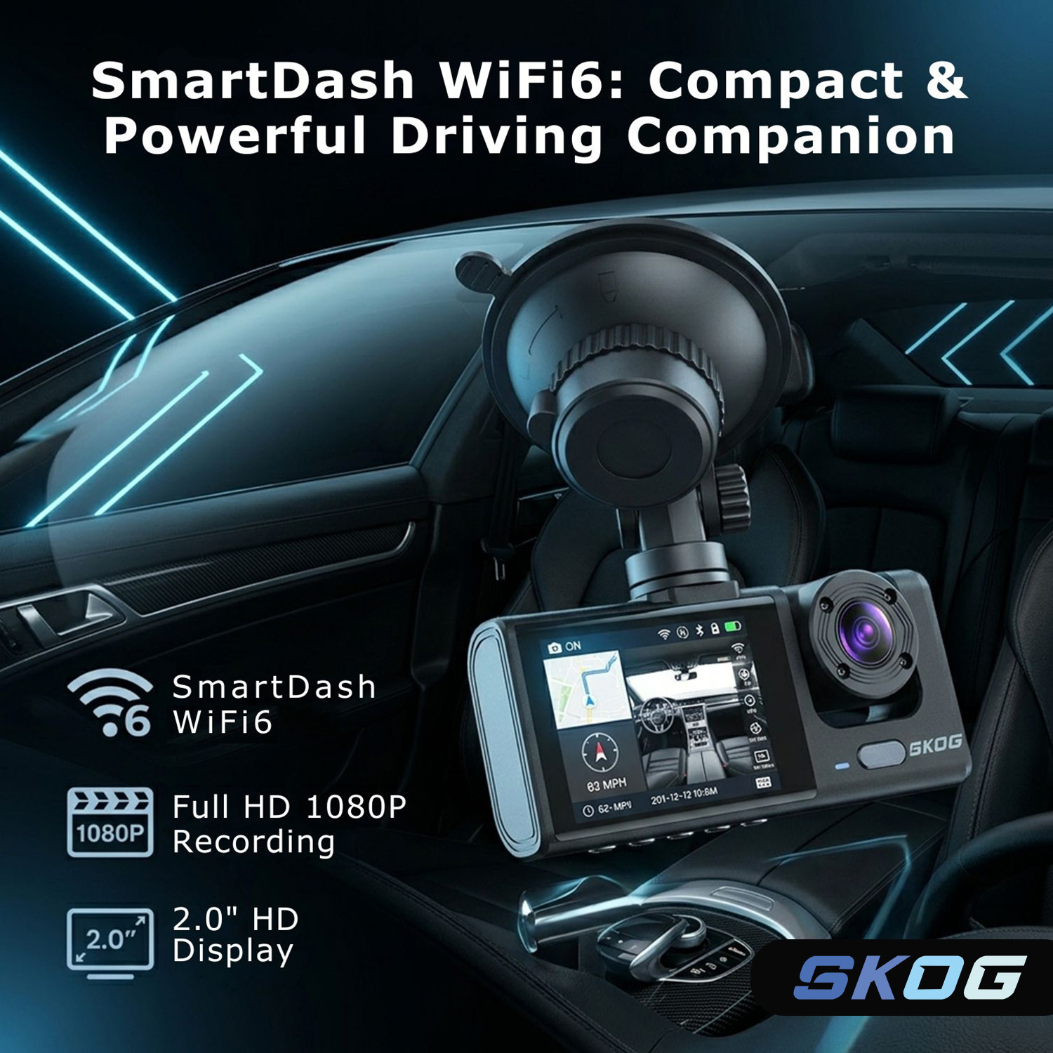 Image of SKOG DashCam 3 Channel Dashboard Camera Night Vision 24h Parking Monitoring 170 Angle Dashboard, Reverse Assist Camera System