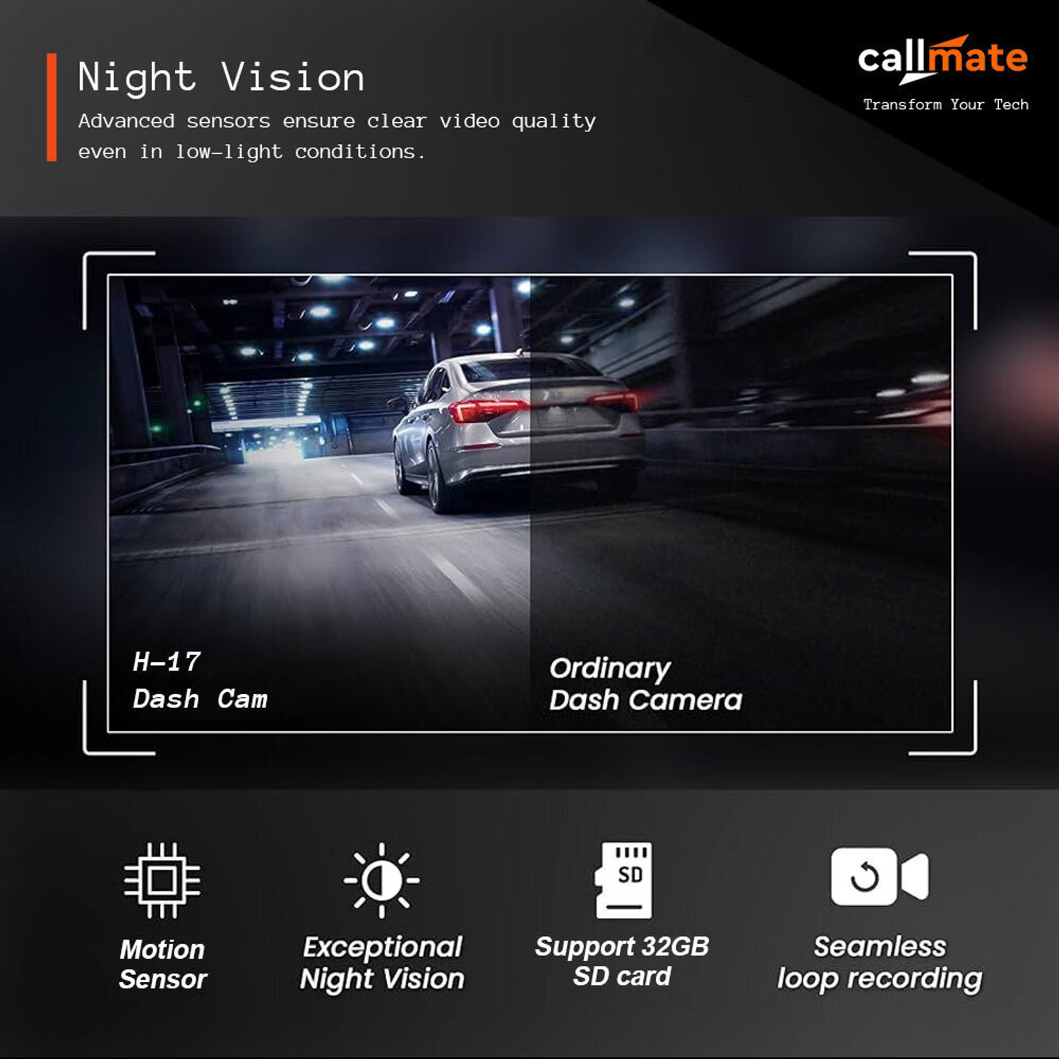 Image of Callmate Roadrunner Full HD 1080p Car Dashboard Camera, 2.5 inch LCD Display with AV Port Reverse Assist Camera System