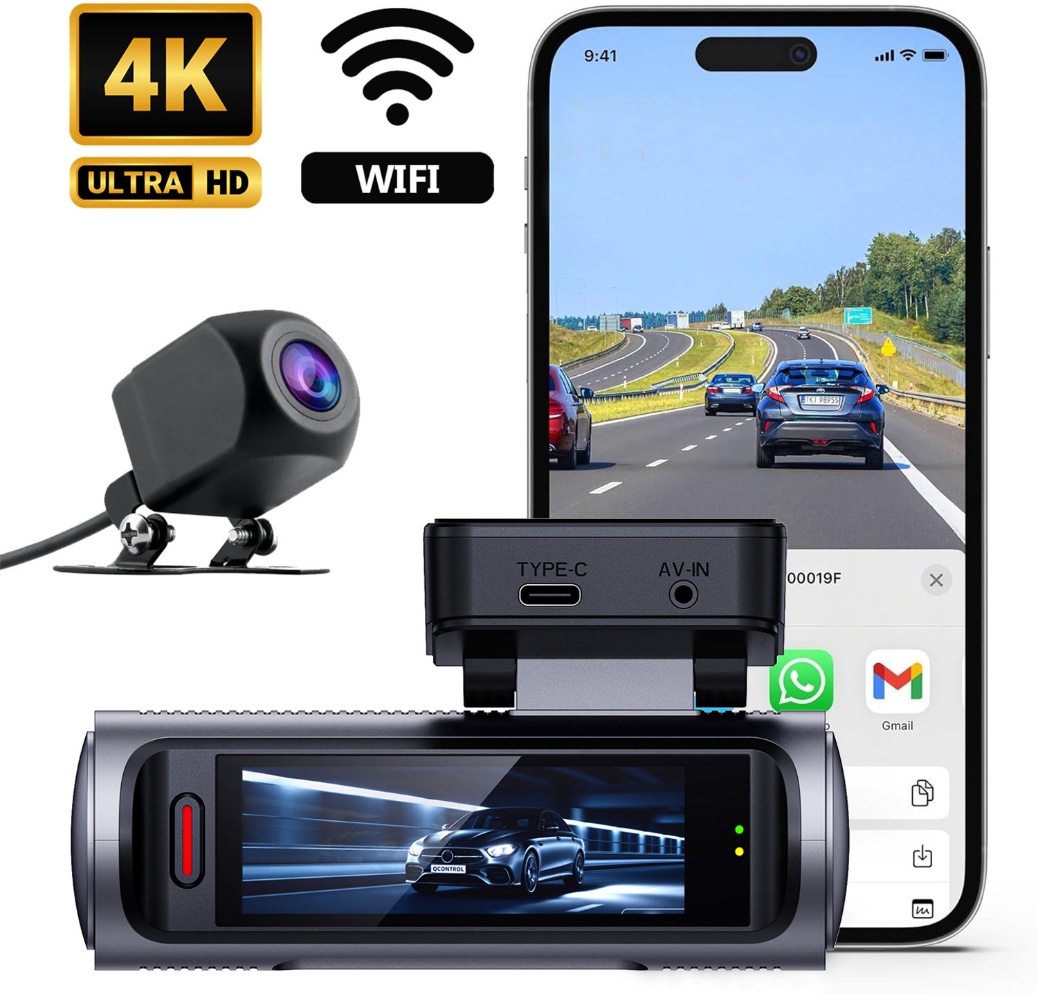 Image of SKOG 4K Camera Front Rear View, Night Vision, 24h Parking Monitoring, G-Sensor, Wifi6 Dashboard, Reverse Assist Camera System