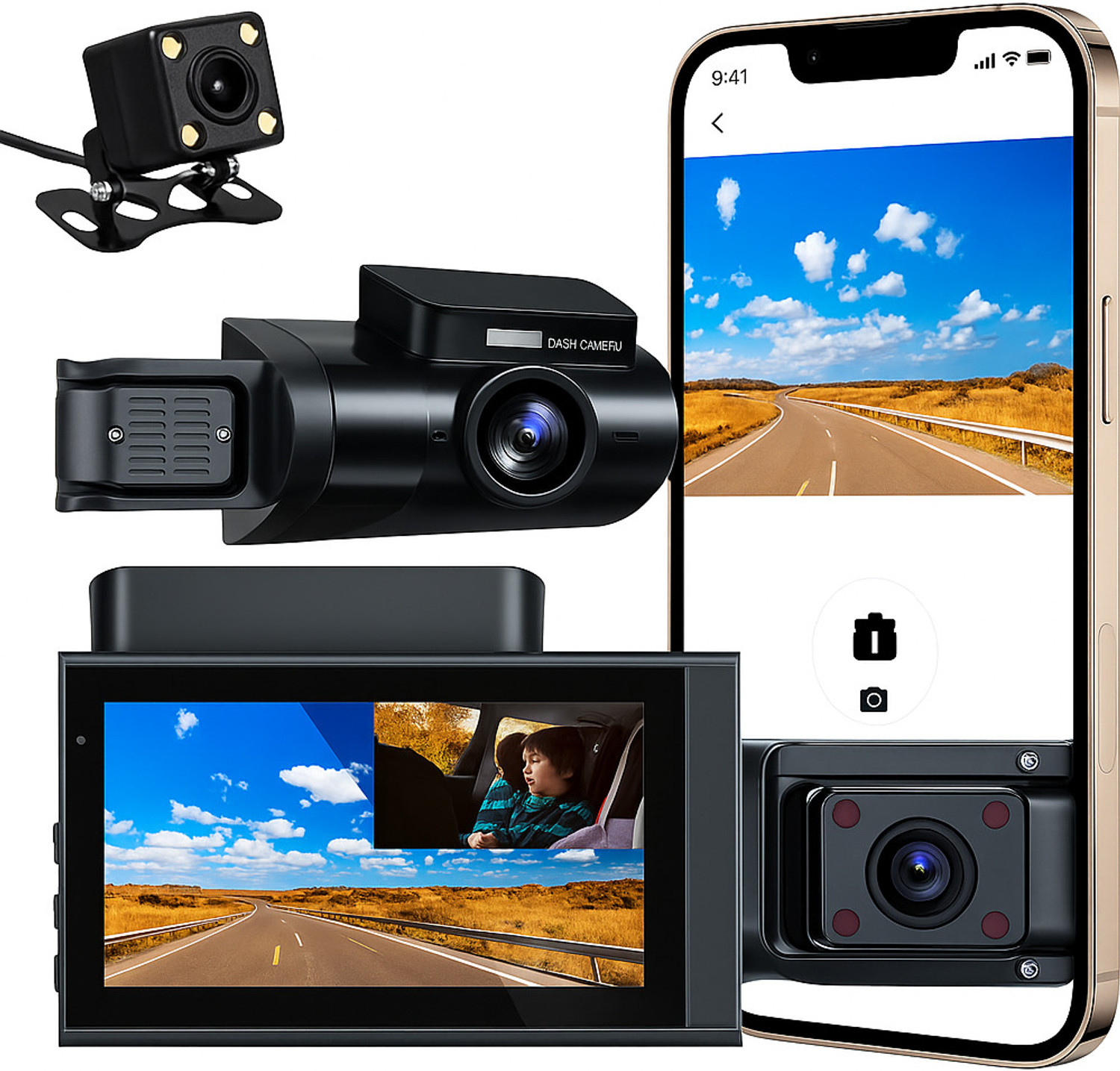 Image of DNESHY 4K 3 Ch Dashcam, ADAS, Built-in GPS, Touchscreen & Supports In-car Camera System In-car Camera System