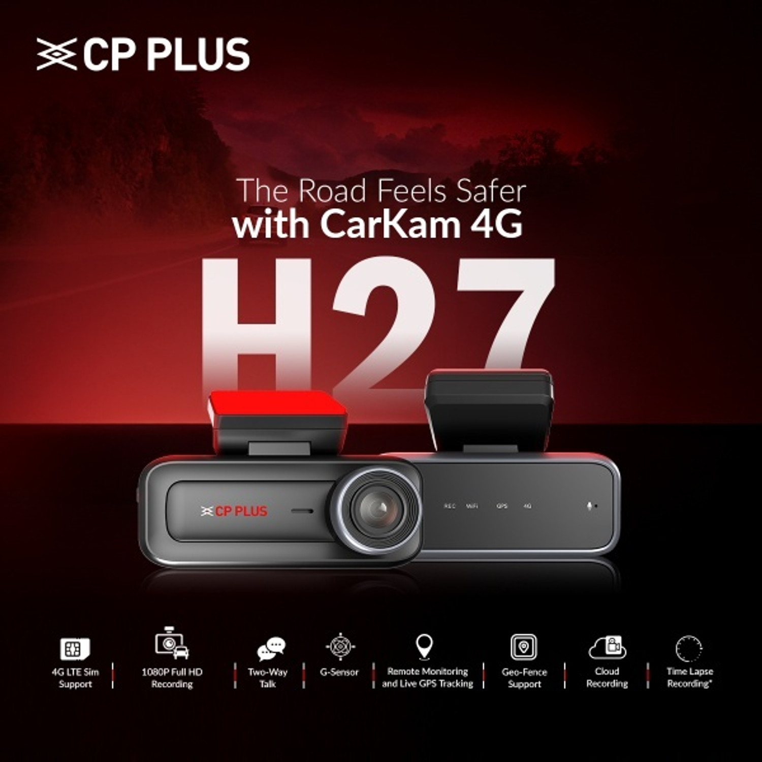 Image of CP PLUS 4G Car Dashcam with Full HD Live GPS Wide Angle View Night Vision Dashboard Camera System