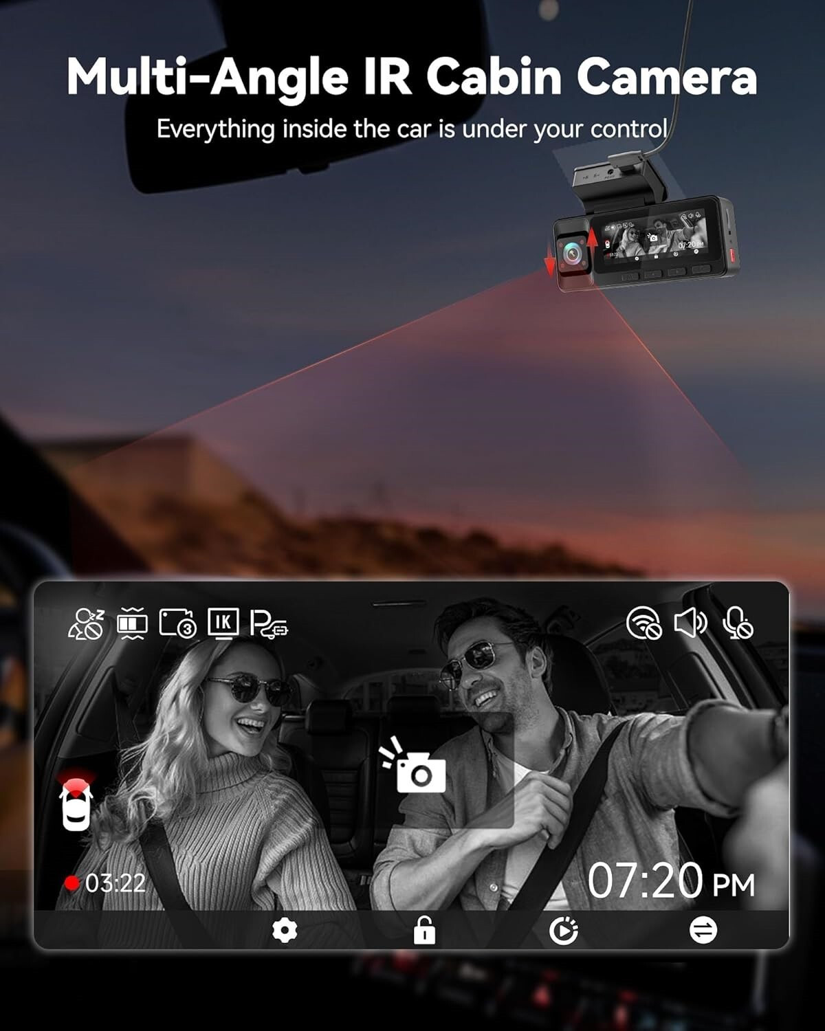 Image of Redtiger A3 3CH Dash Cam 2.5K+1080P+1080P WiFi 3.18 inch Screen Front Rear Inside Dashboard Camera System