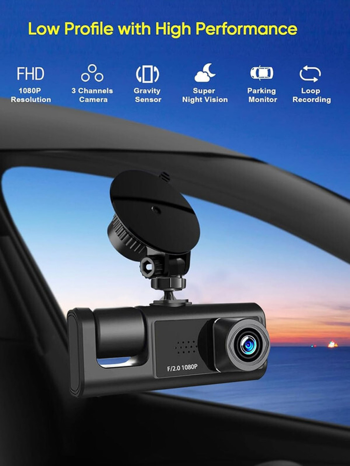 Image of LOVMOTO Universal Dash Cam 3 Channel Front and Rear Inside Dash Camera for Cars SG141 Reverse Assist Camera System