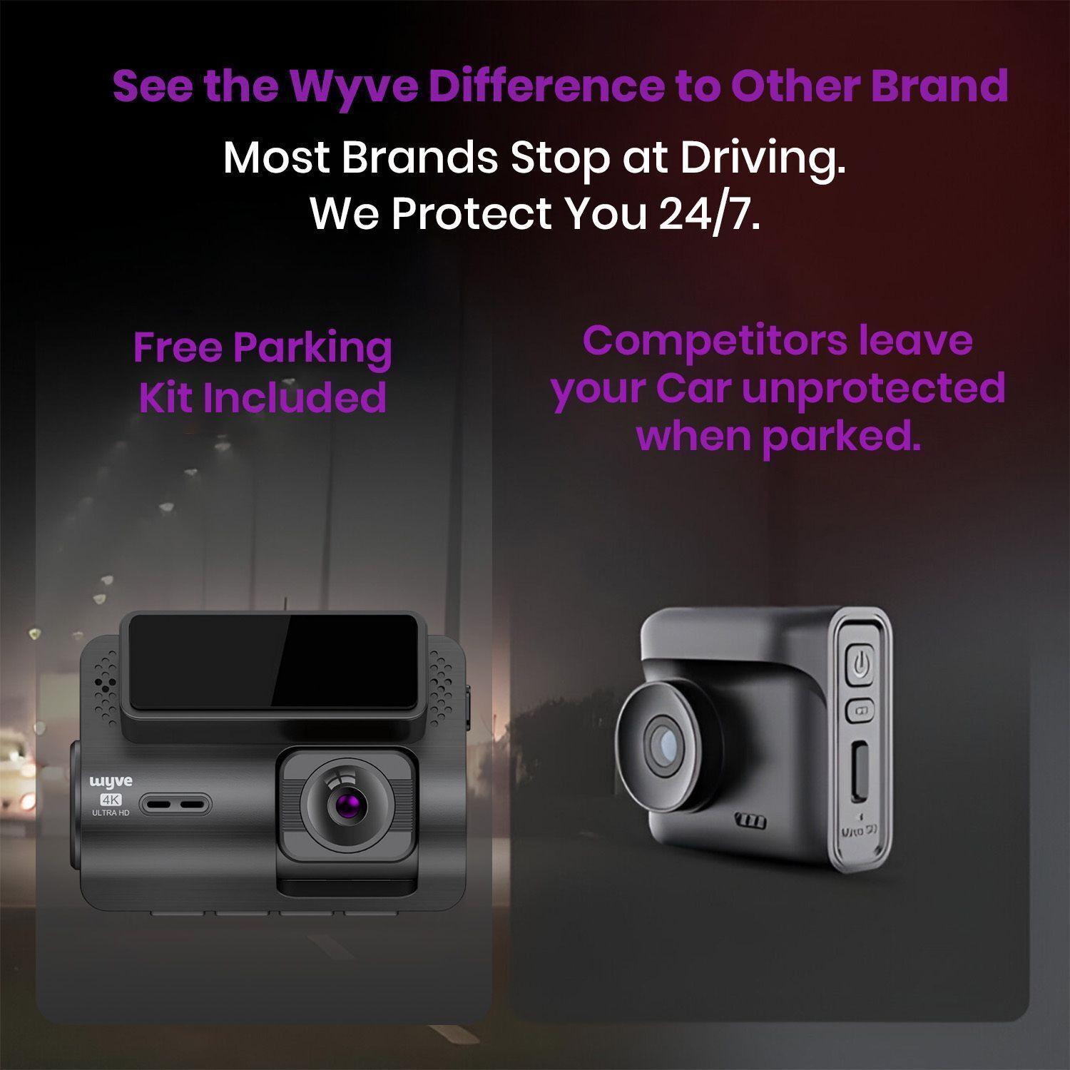 Image of Wyve i440 4K Dashcam,WiFi,Free Parking Kit,2.0 inchScreen,G-Sensor,Emergency Record,App Dashboard Camera System