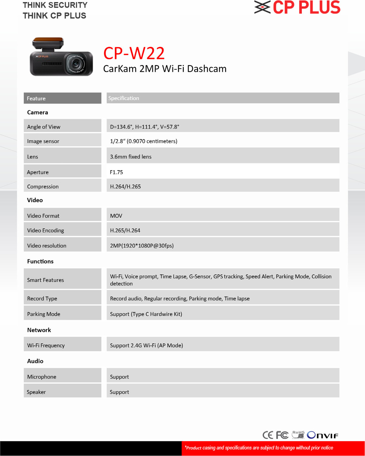 Image of CP PLUS CP-W22 CarKam In-car, Dashboard Camera System
