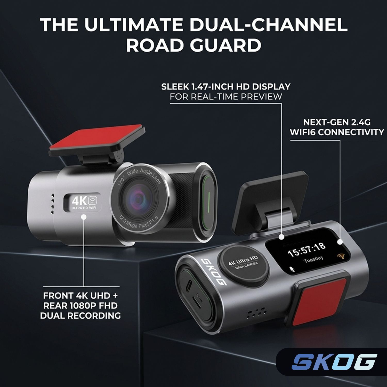 Image of SKOG Ultra HD WiFi dash camera, Car Dashboard, Reverse Assist Camera System