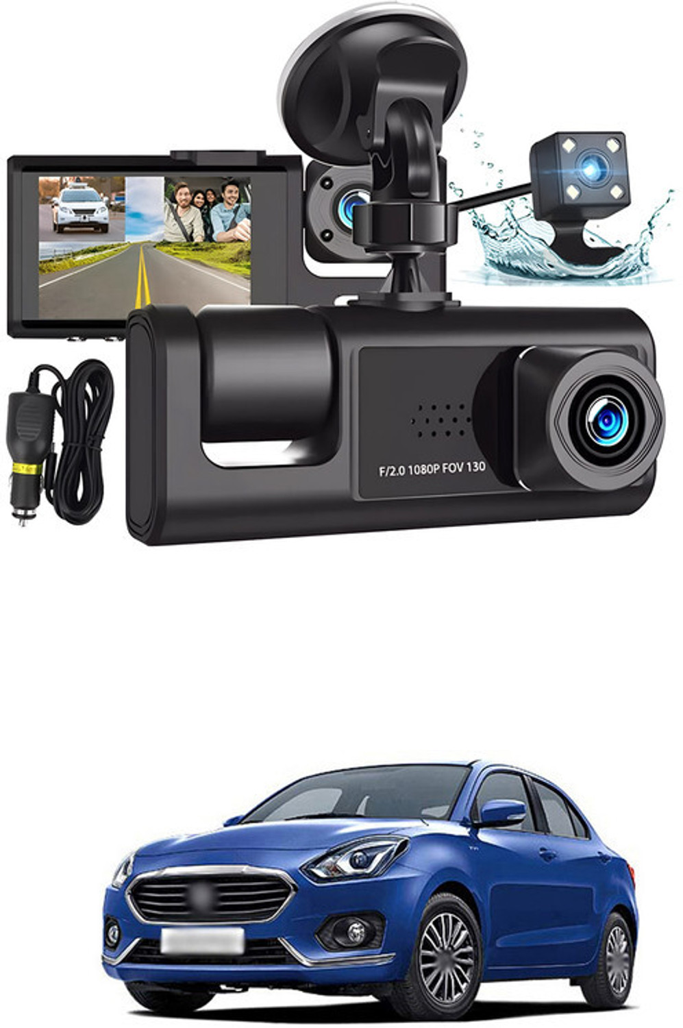 Image of LOVMOTO Universal Dash Cam 3 Channel Front and Rear Inside Dash Camera for Cars SG141 Reverse Assist Camera System