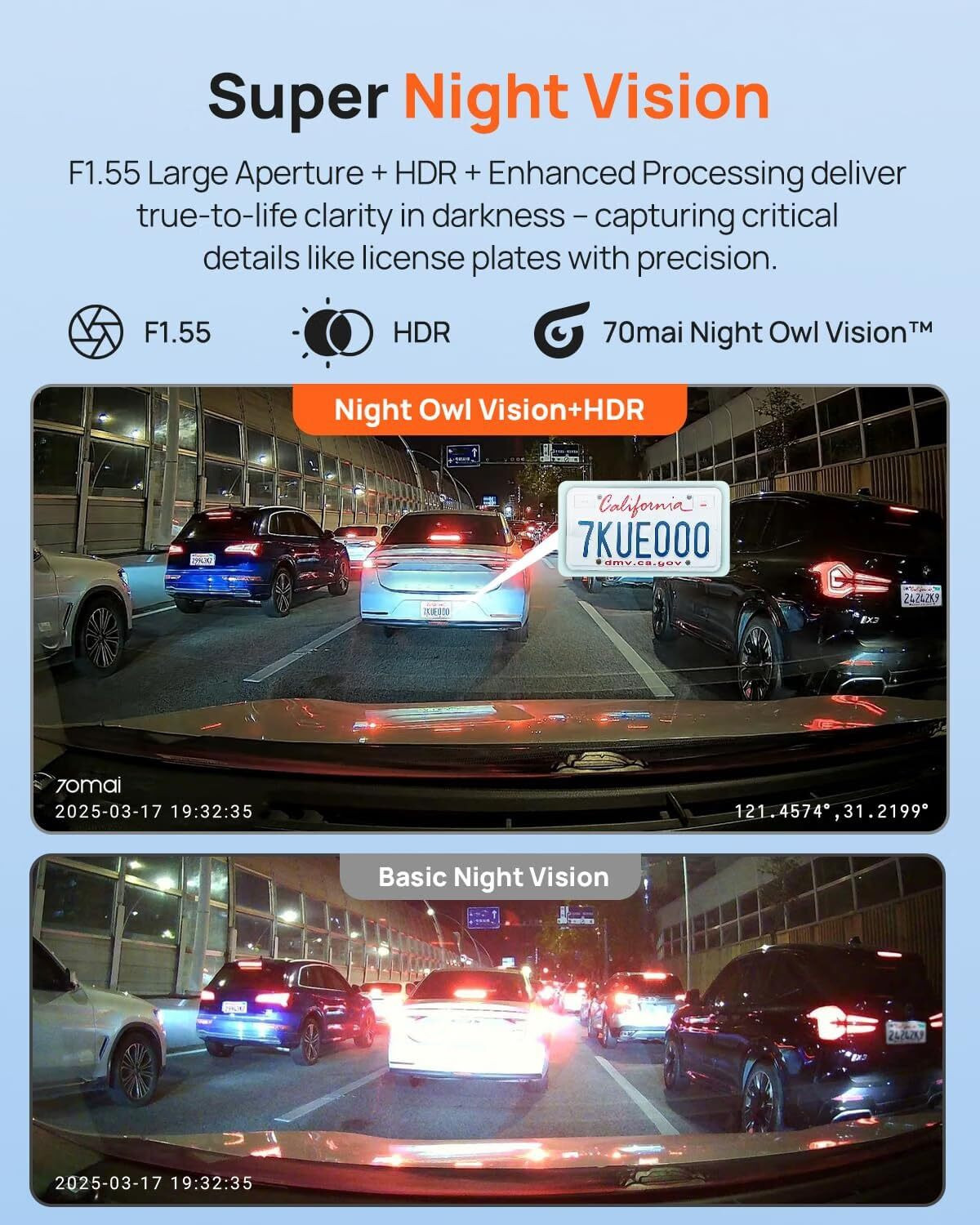 Image of 70MAI A410 Dual Dash Cam, Made in India, 2.5K HDR Front + FHD Rear, WiFi & GPS Dashboard Camera System