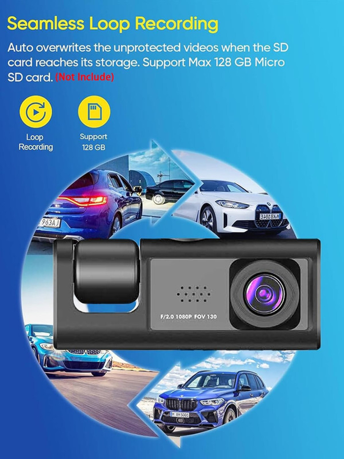 Image of LOVMOTO Universal Dash Cam 3 Channel Front and Rear Inside Dash Camera for Cars SG141 Reverse Assist Camera System